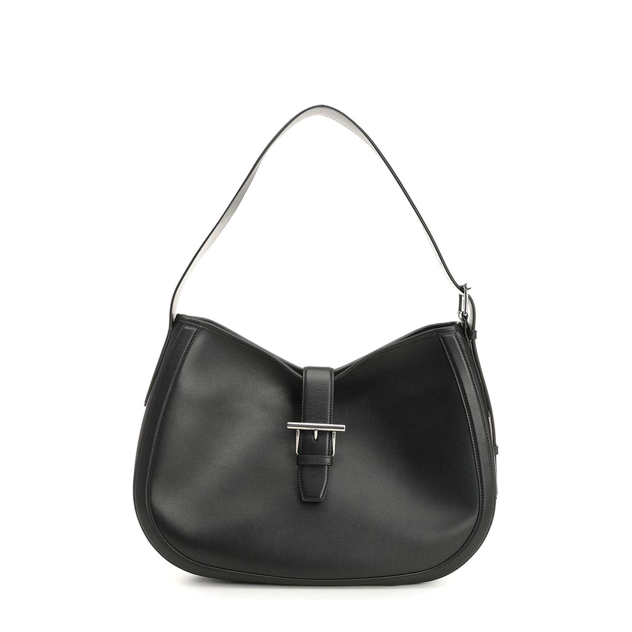 T-Bar Medium Smooth Calf Leather Shoulder Bag - Black - Image 1