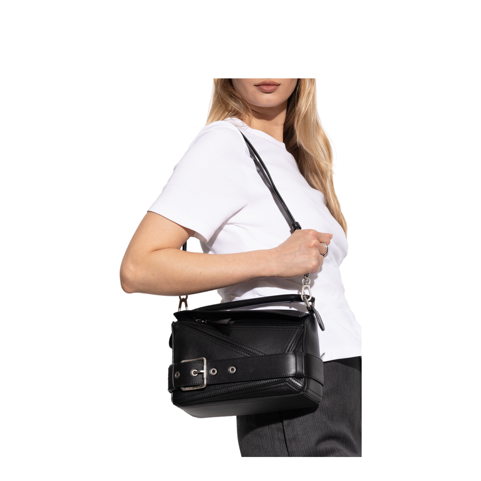 Puzzle Biker Small Leather Shoulder Bags - Black - Image 2