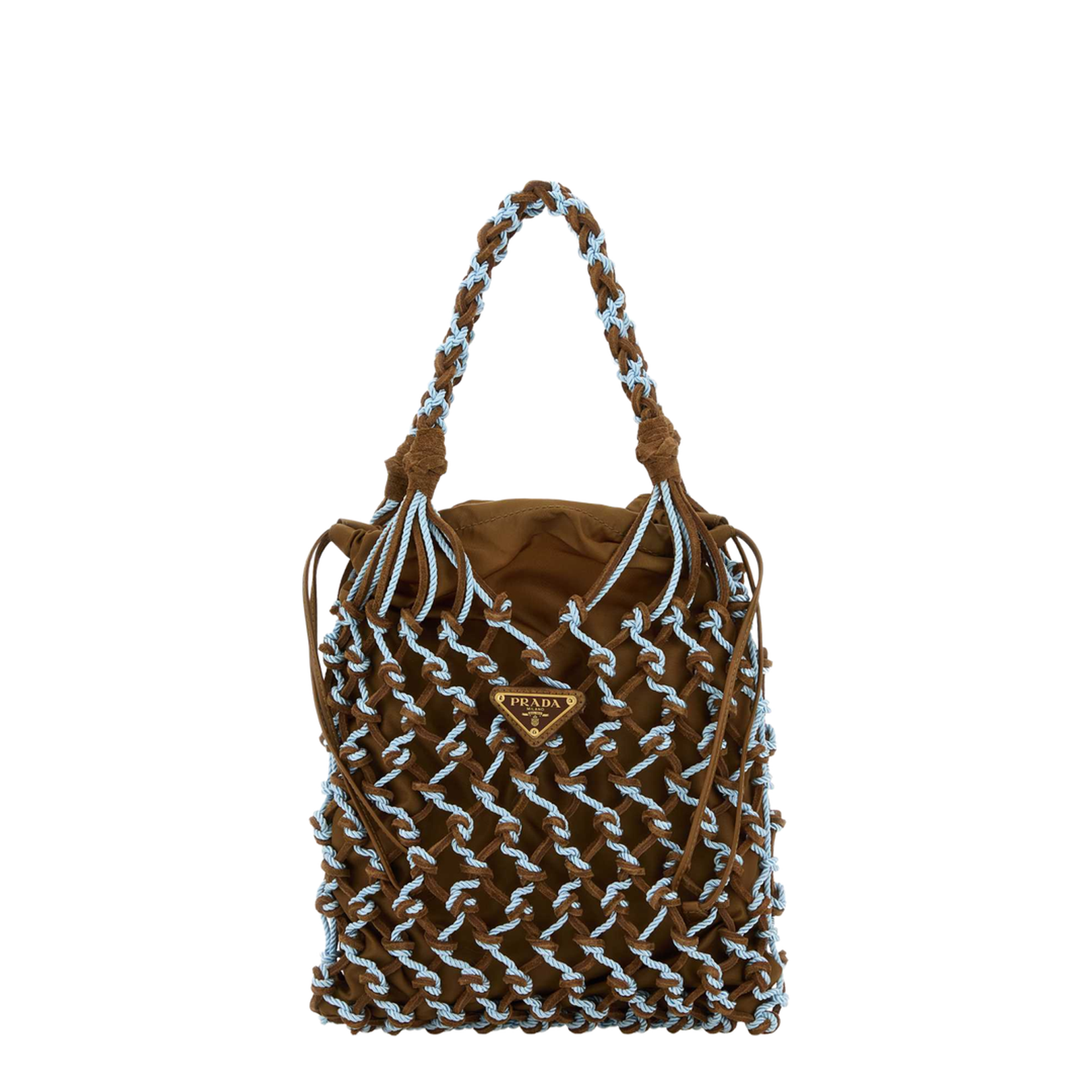 Noué Small Macramé And Suede Bag - Image 1