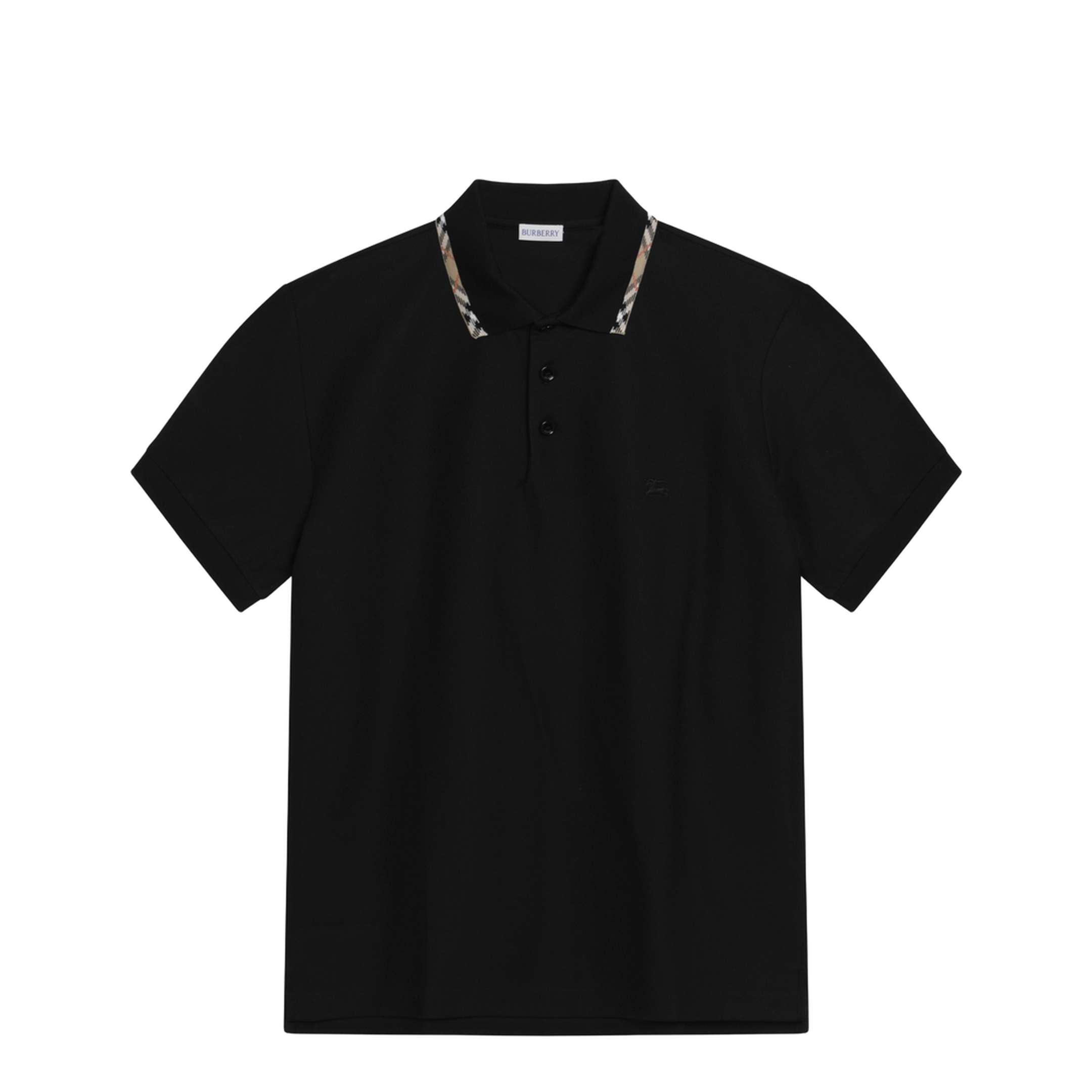 Black Cotton Polo with Check Detail - Image 1