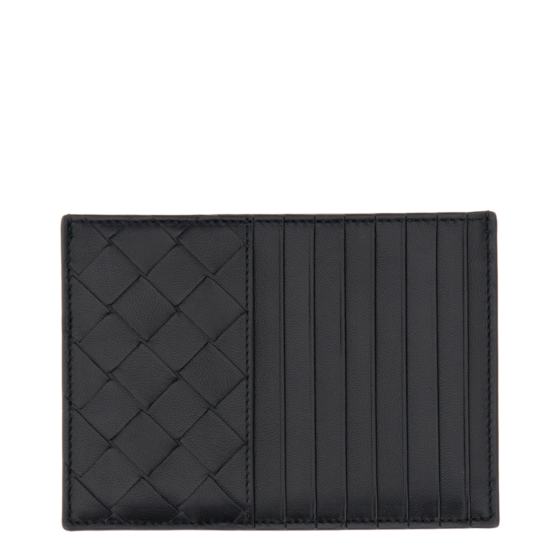 Intrecciato Leather Card Holder - Black - Image 1