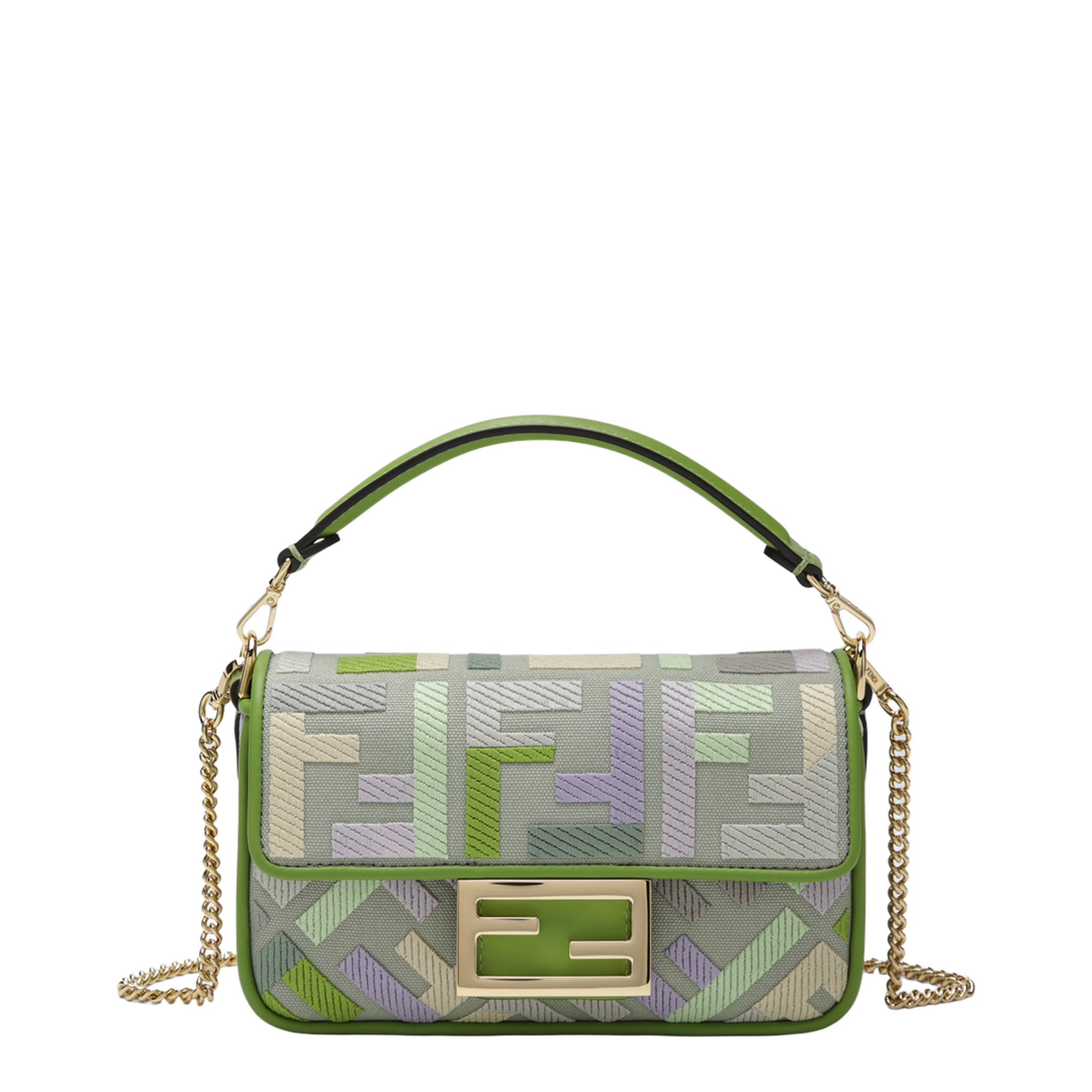 Mini Baguette Bag in Canvas with Multicoloured FF Embroidery - Image 1