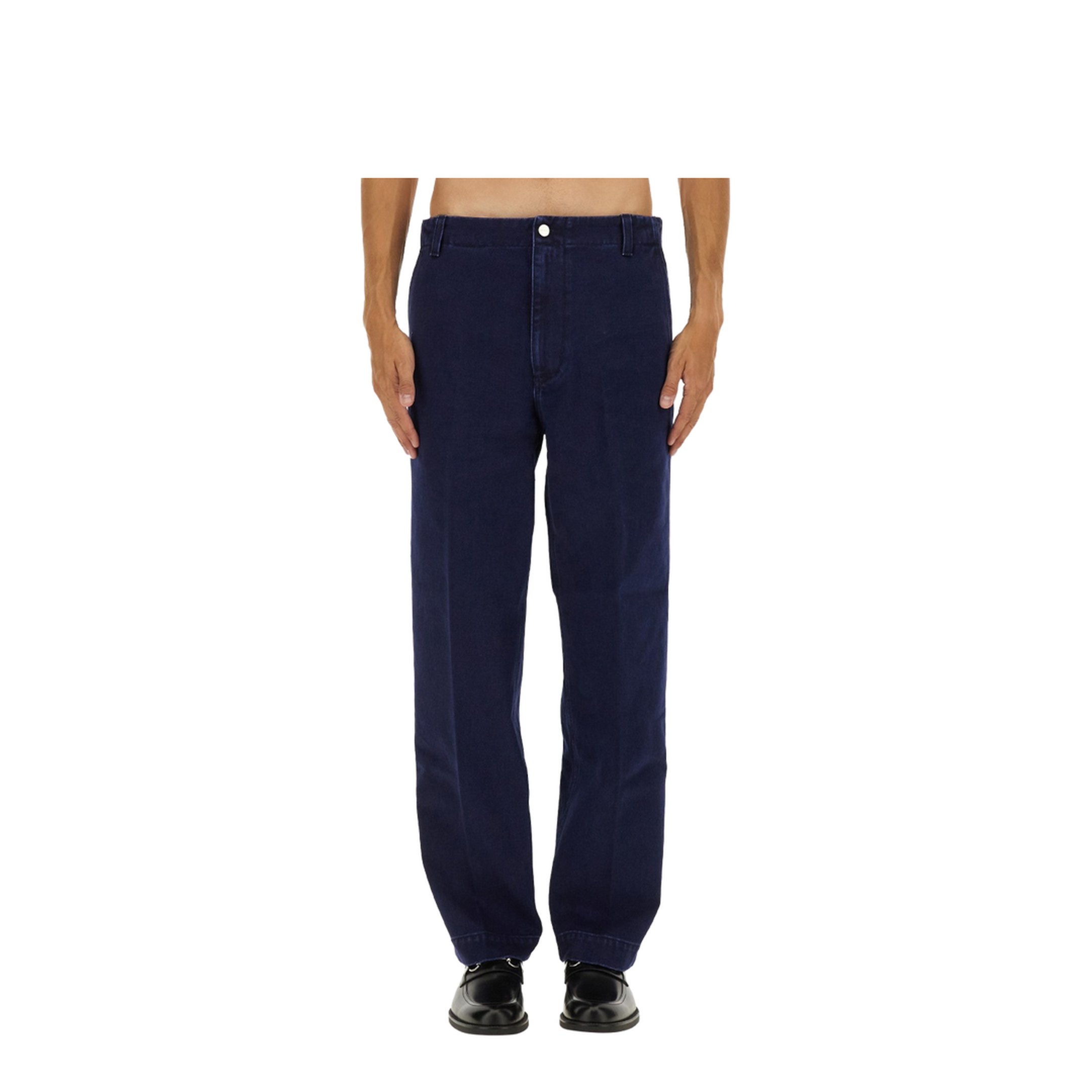 Washed Denim Pant with Embossed Label in Dark Blue - Image 1