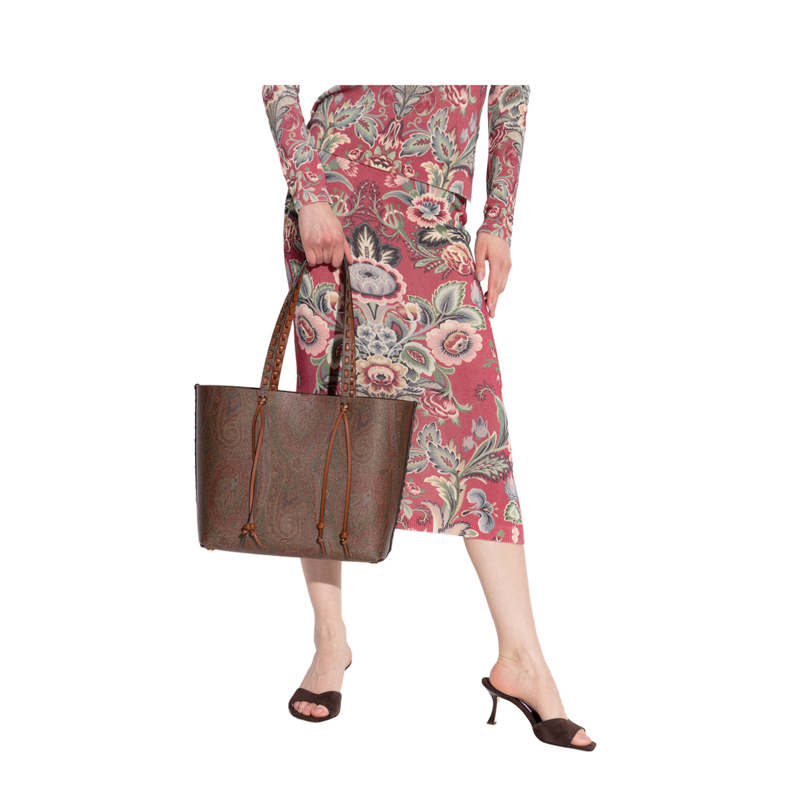 Brown Calf Leather Paisley-Print Shopping Bag - Image 2