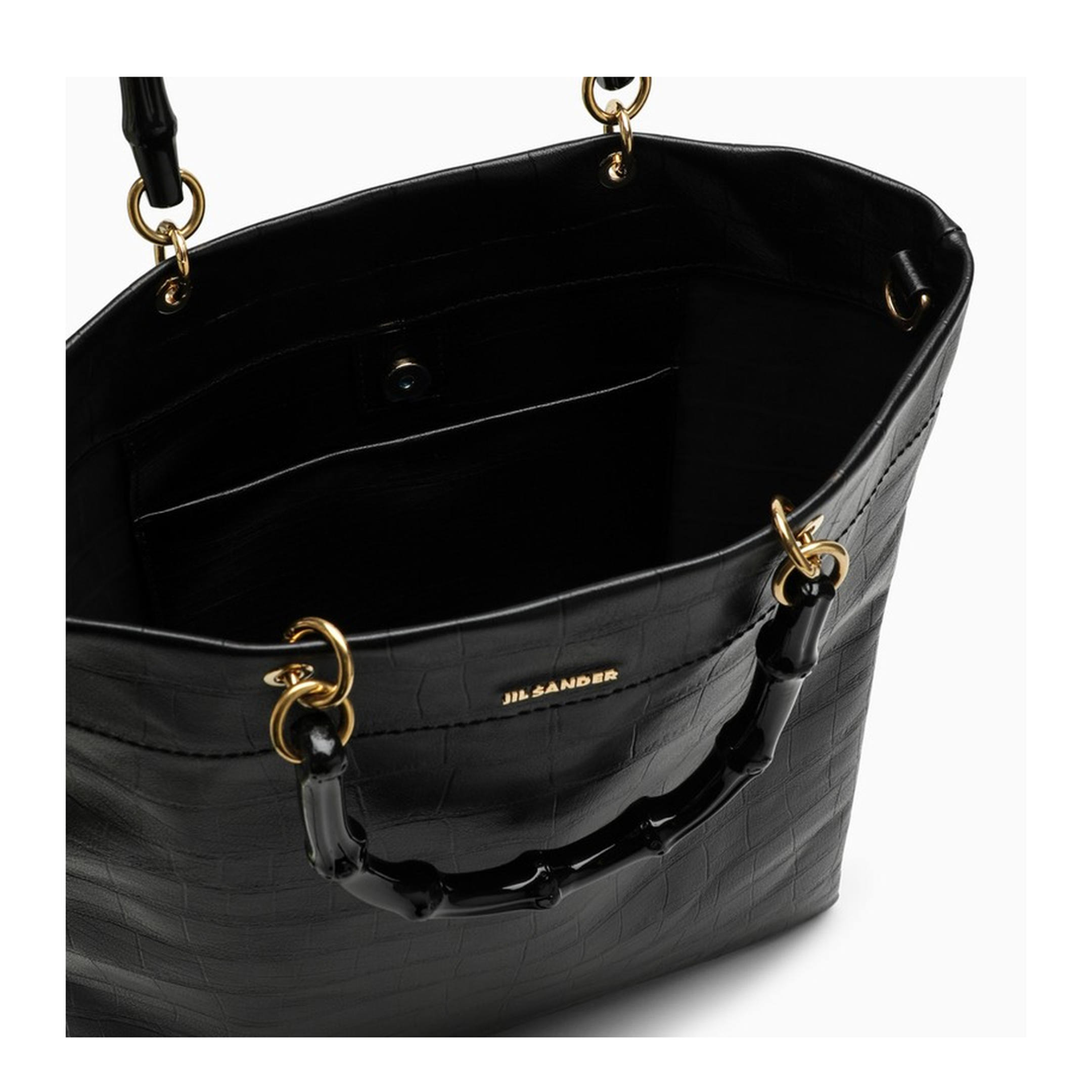 Black Leather Medium Shopping Bag - Image 4
