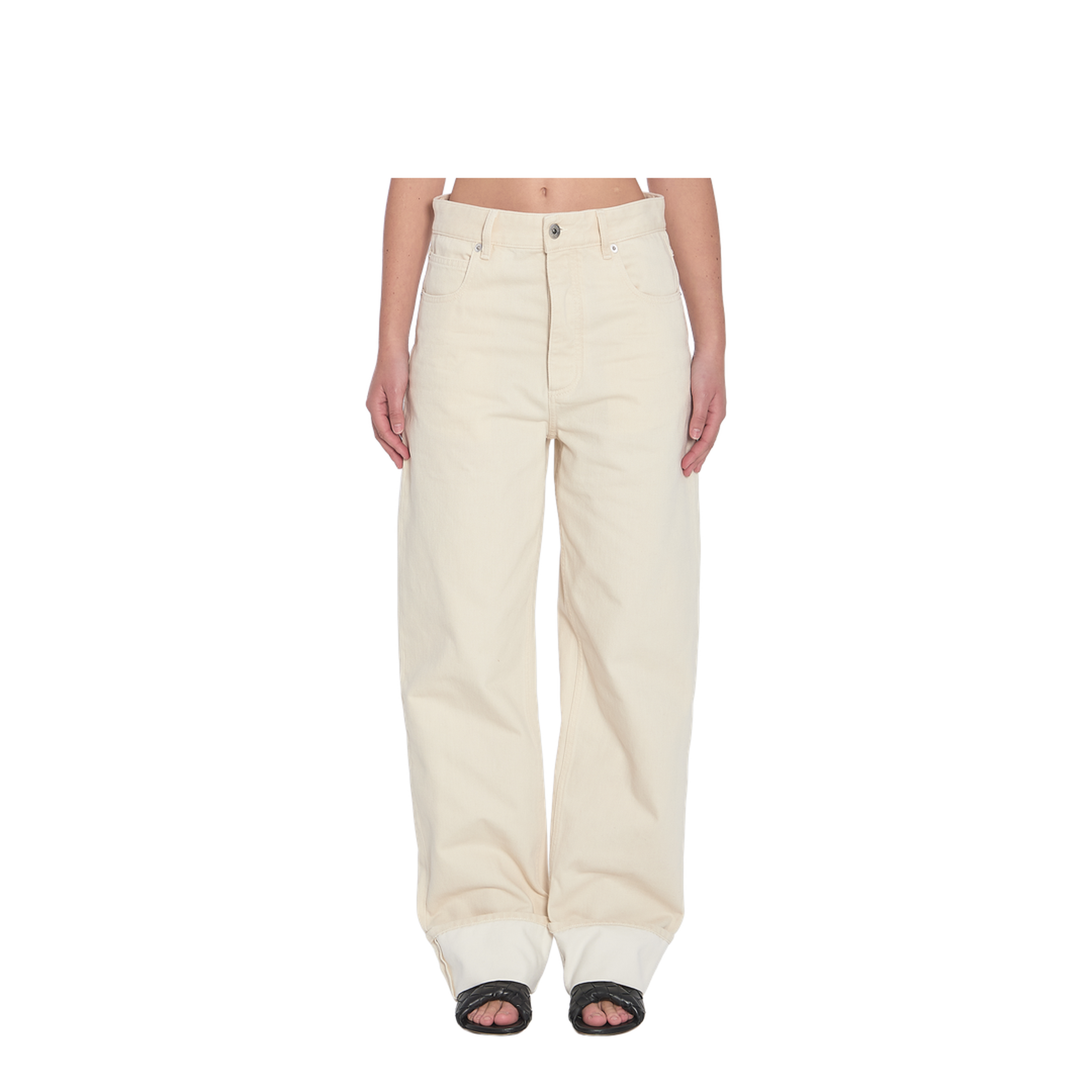 Colored Turned Up Jeans in Pale Meringue - Image 1