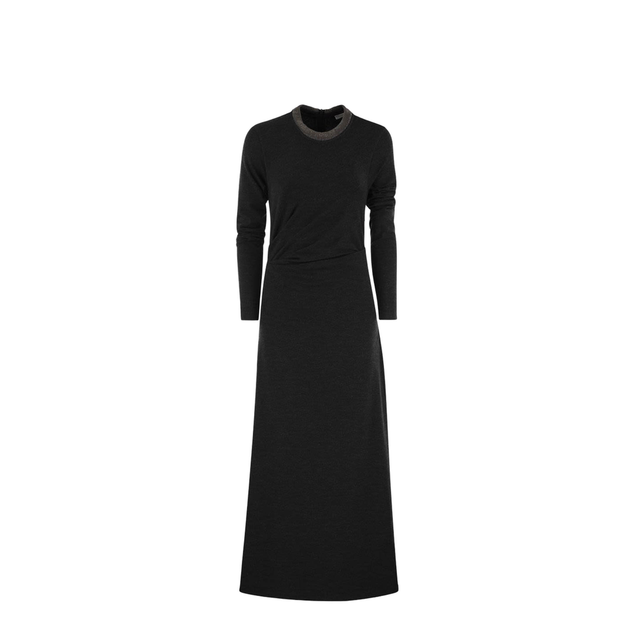 Draped Dress in Stretch Virgin Wool Jersey with Precious Collar - Image 1