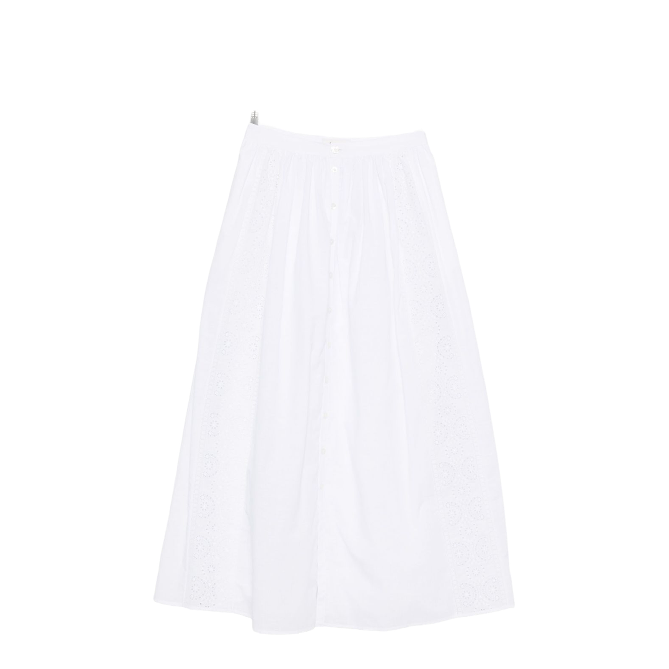 Embroidered Midi Skirt in Cotton Cambric - White - Image 1