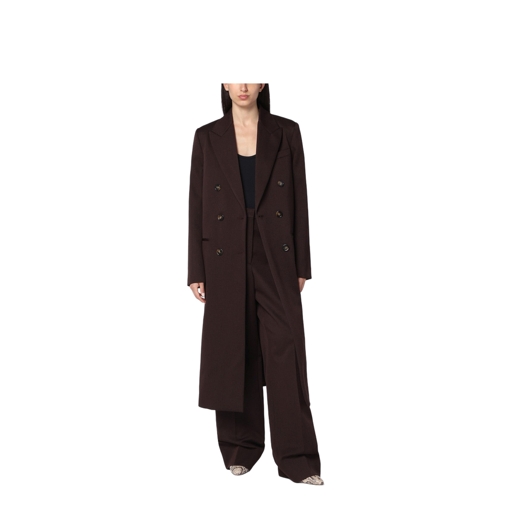 Double-breasted plum wool coat - Image 1