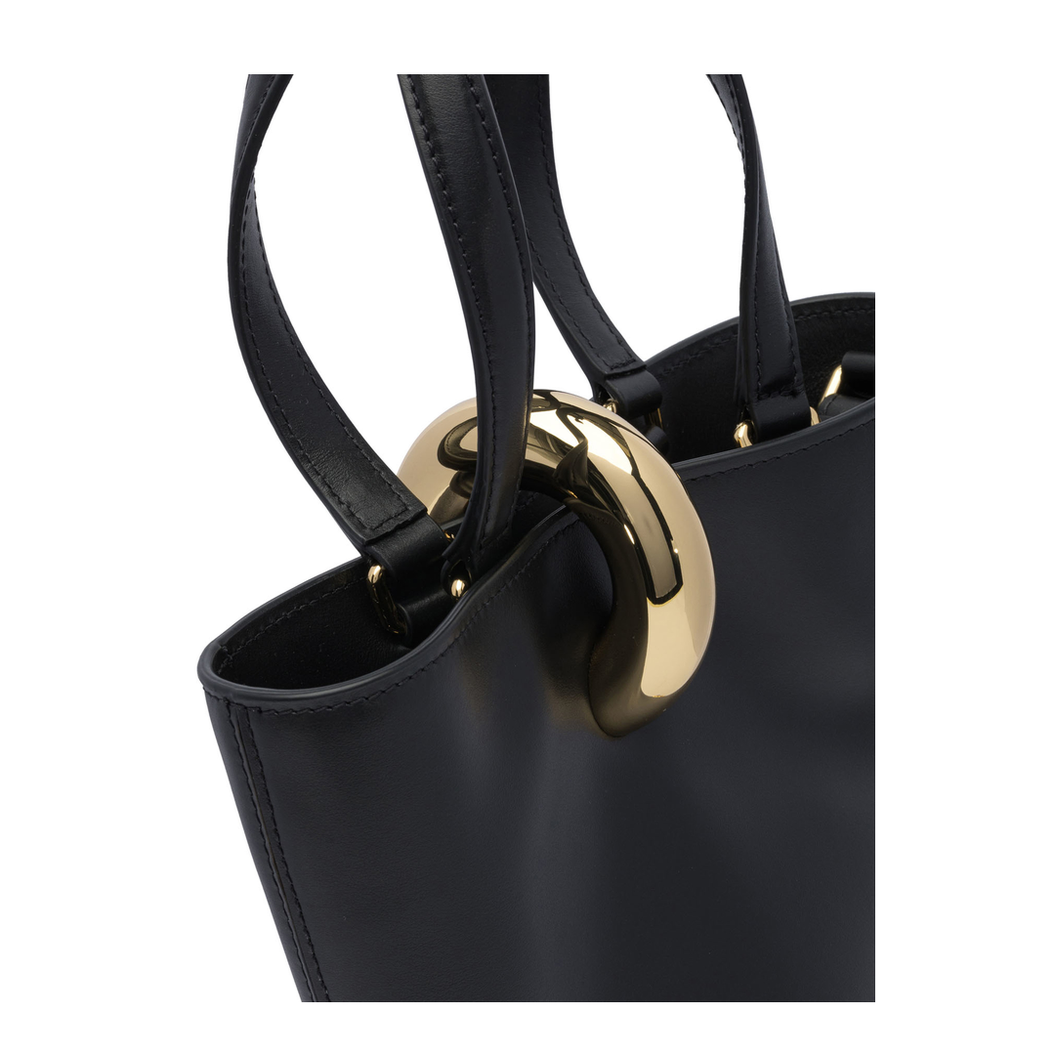 Cow Leather Bucket Bag - Black - Image 4