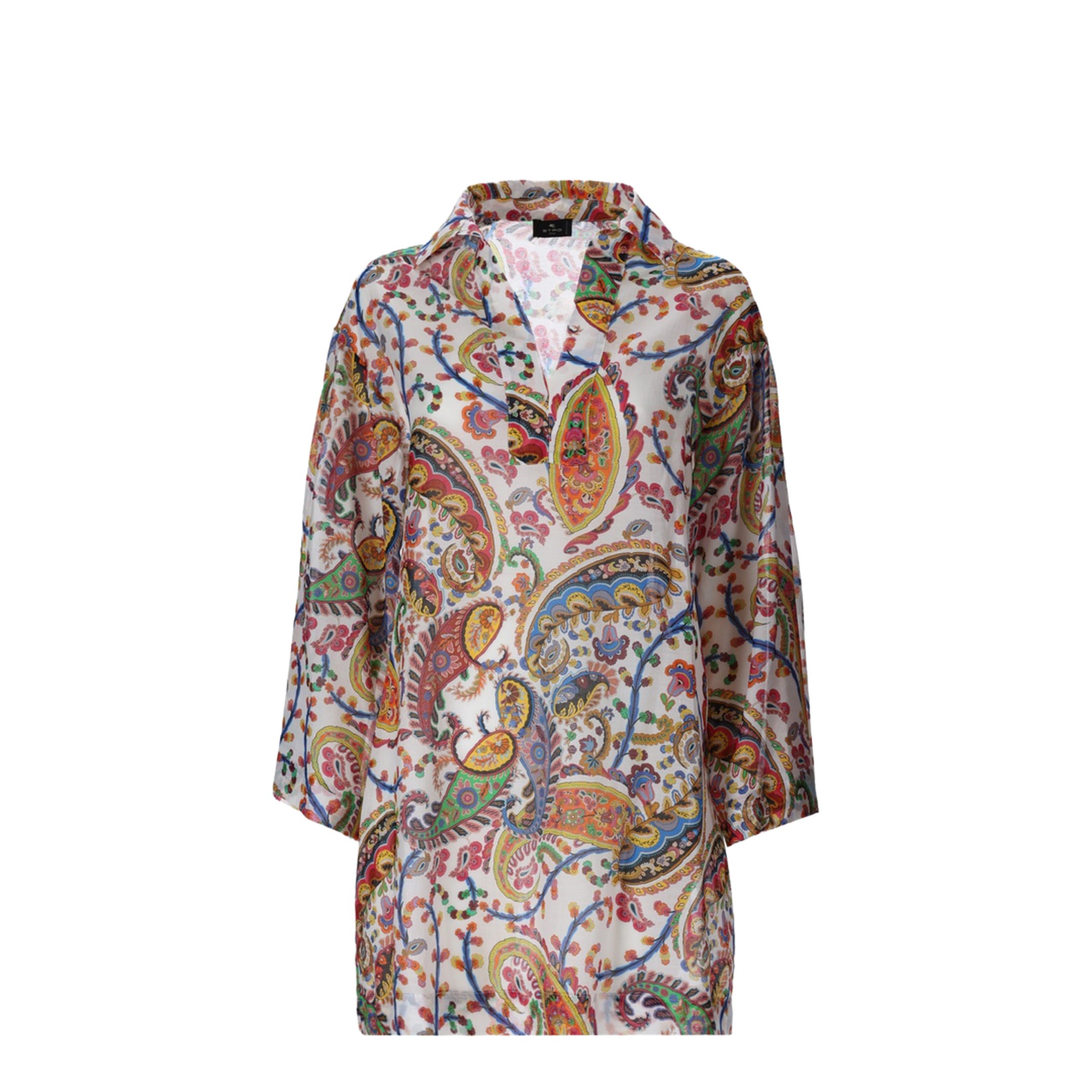 Paisley-Print V-Neck Beach Kimono Shirt - Image 1