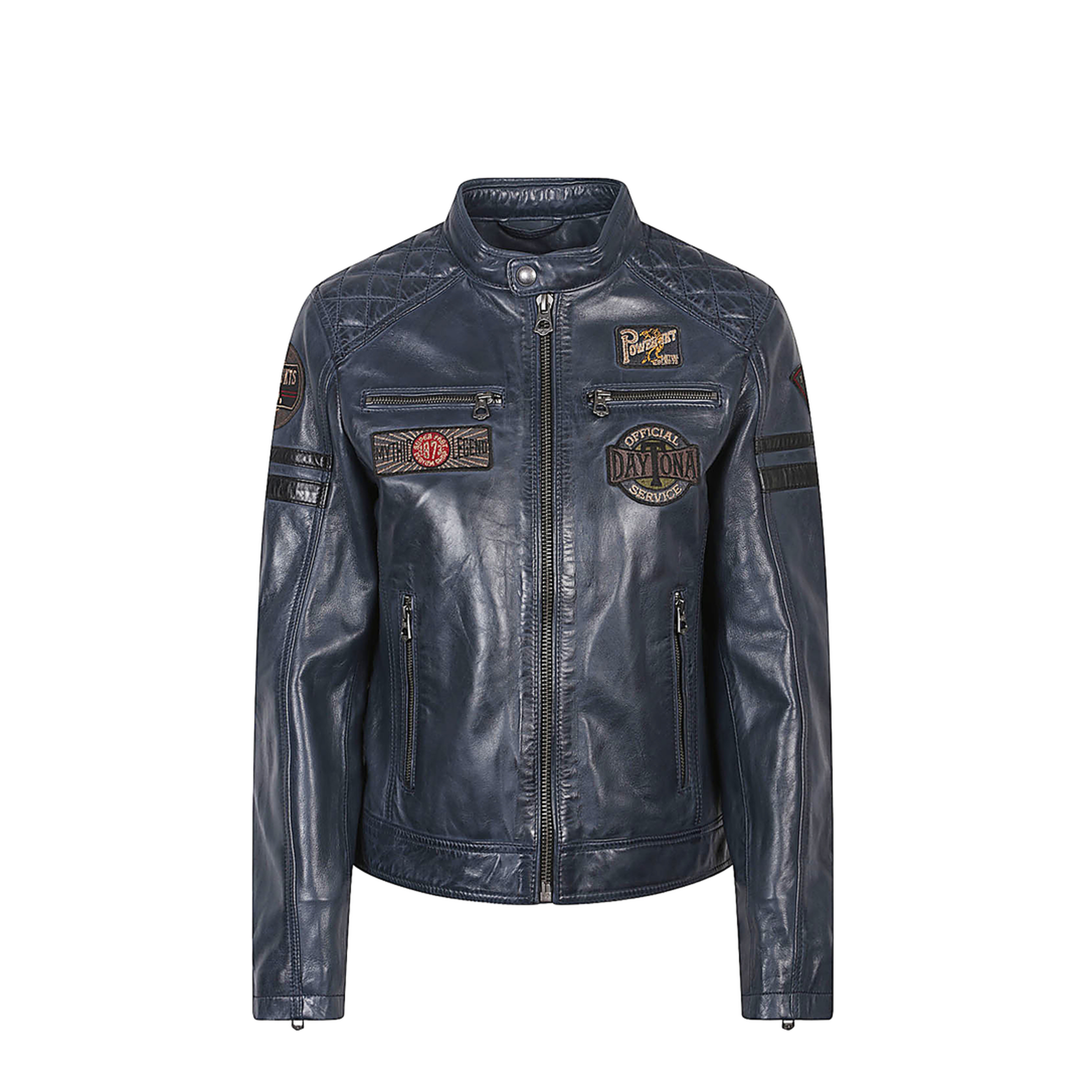 Leather Moto Jacket Blue and Green - Image 1