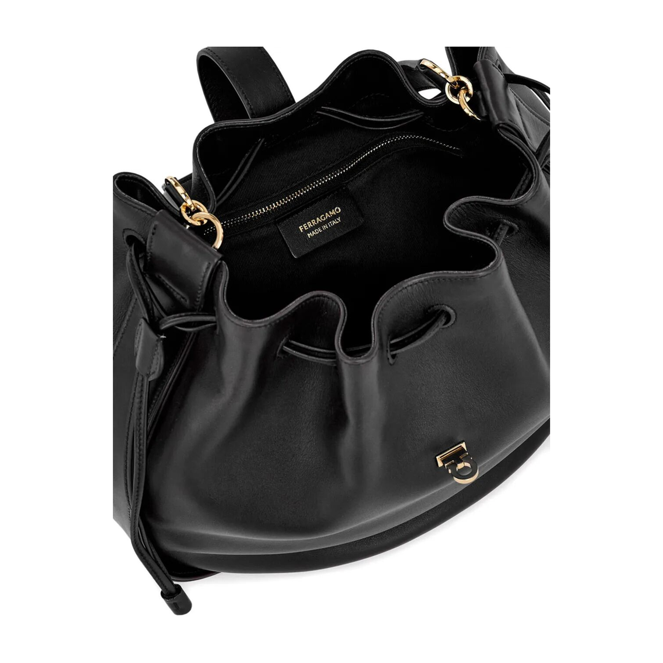 Hug Medium Calf Leather Bucket Bag - Nero - Image 2
