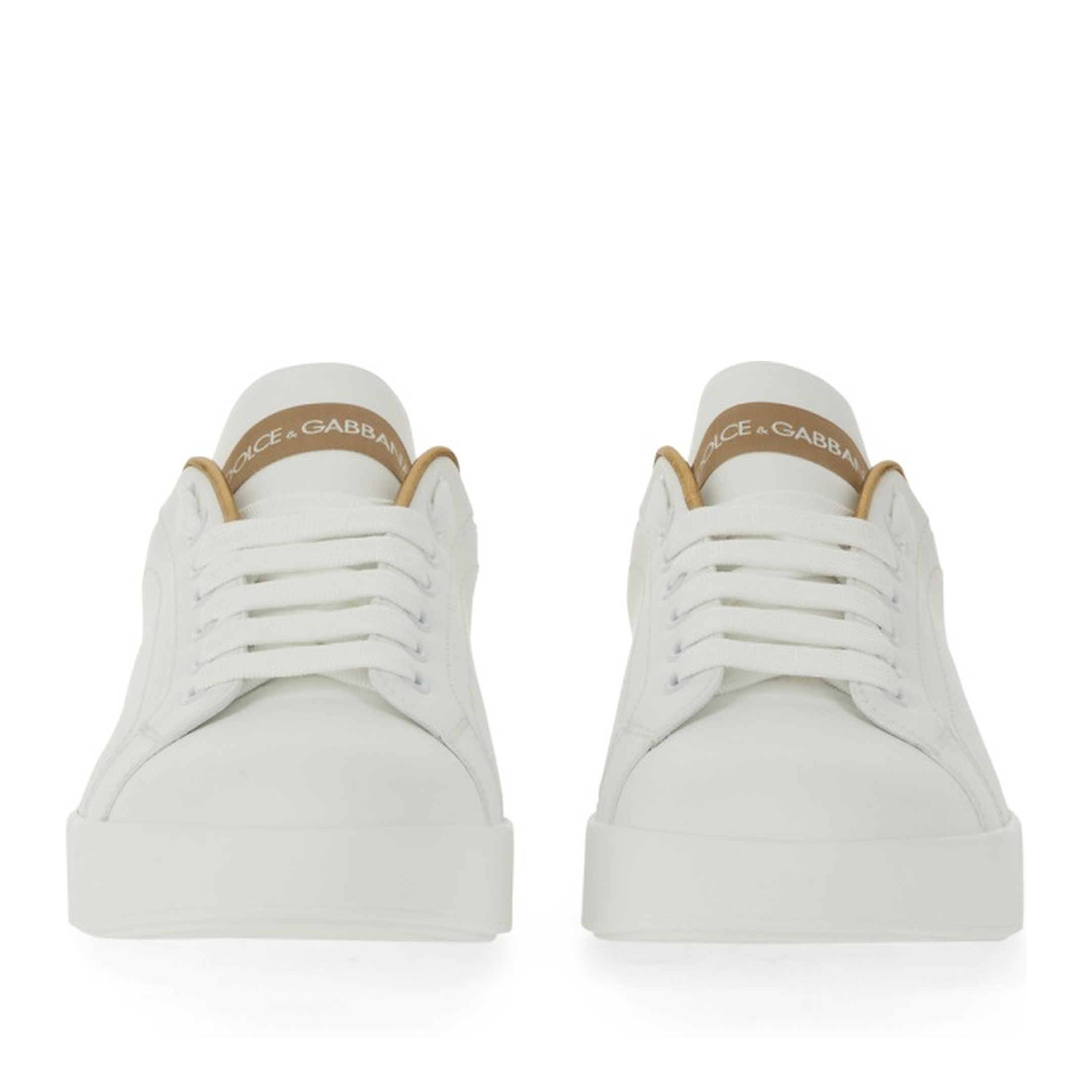 White Calfskin Low-Top Sneakers with Gold Details - Image 9
