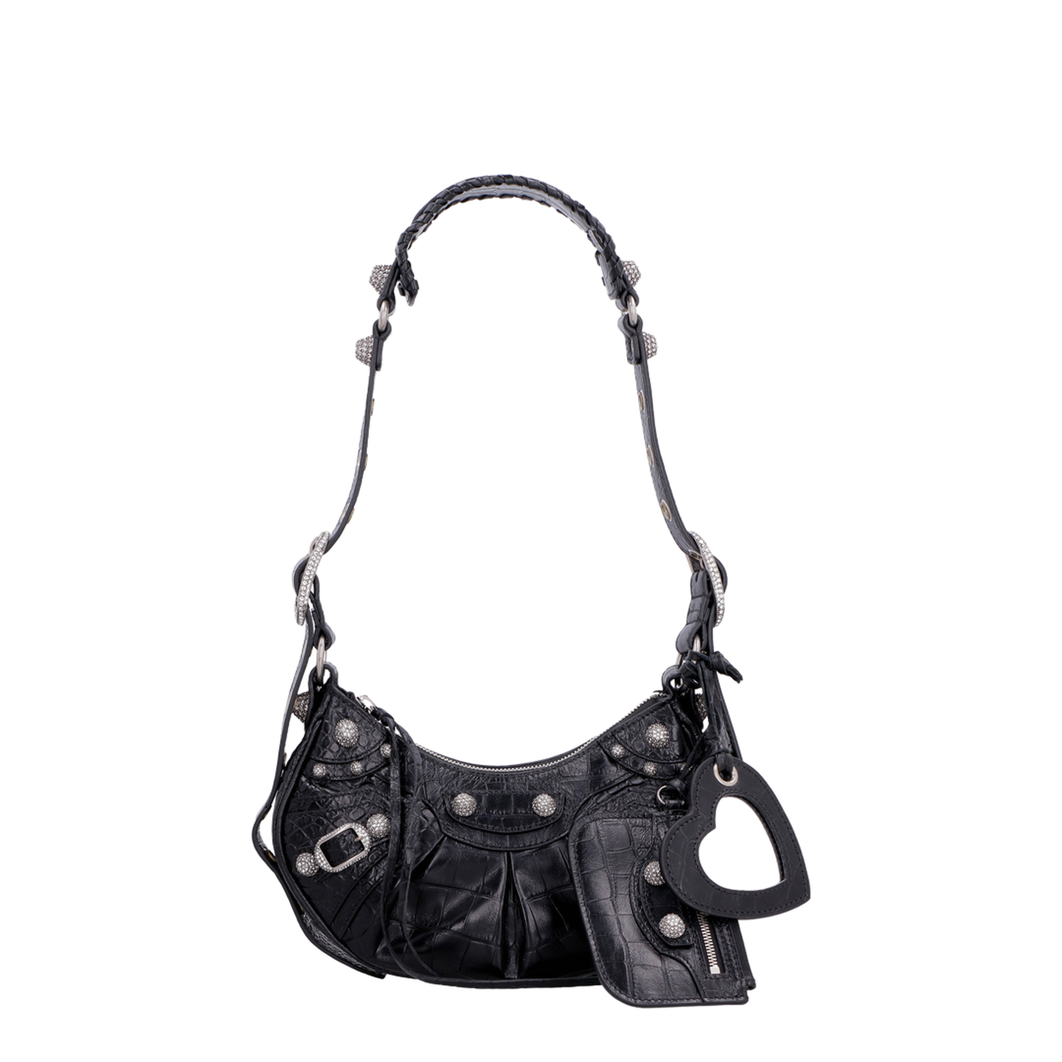 Le Cagole Xs Shoulder Bag in Black Crocodile Embossed With Rhinestones - Image 1