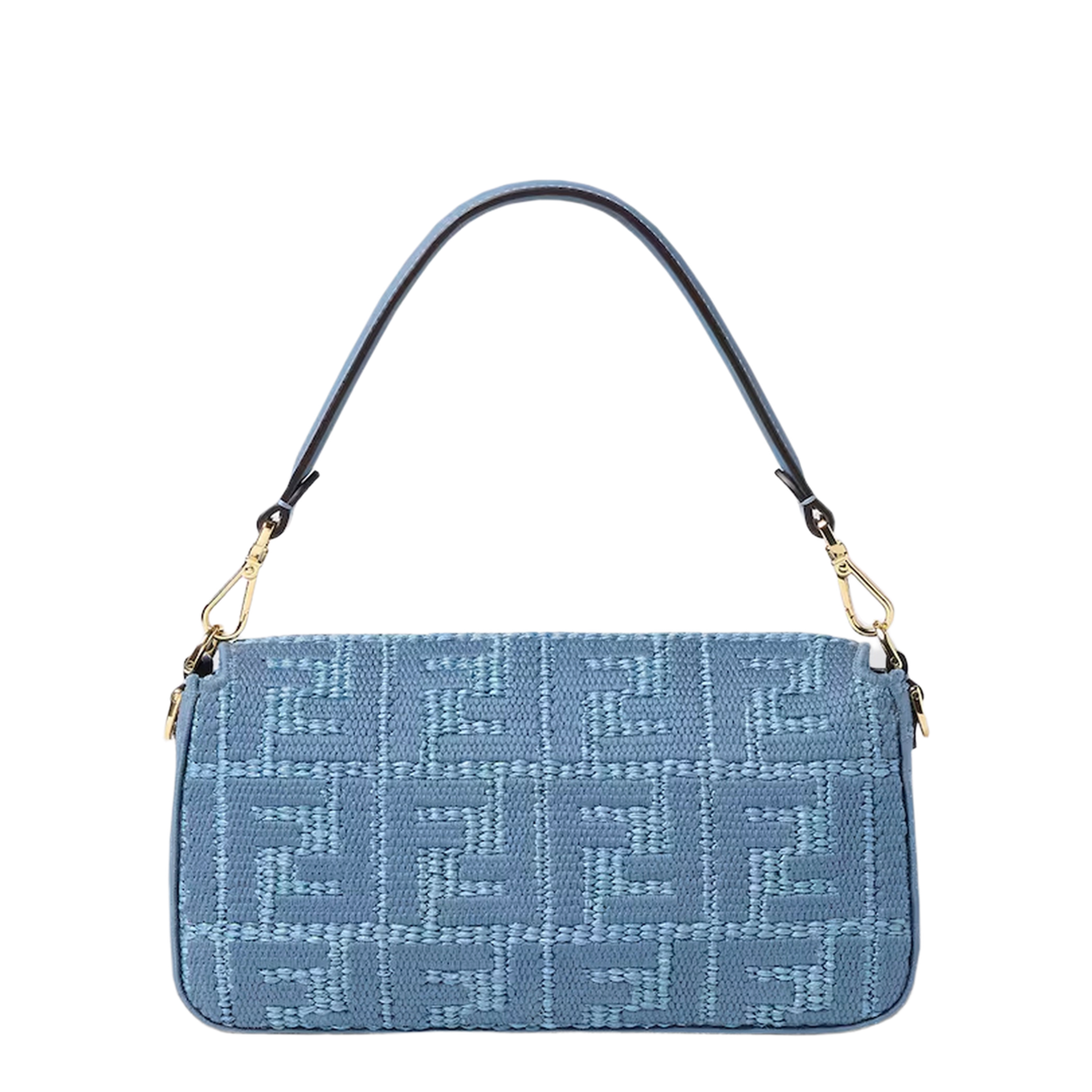 Baguette Raffia-Effect Shoulder Bag - Blue - Image 2