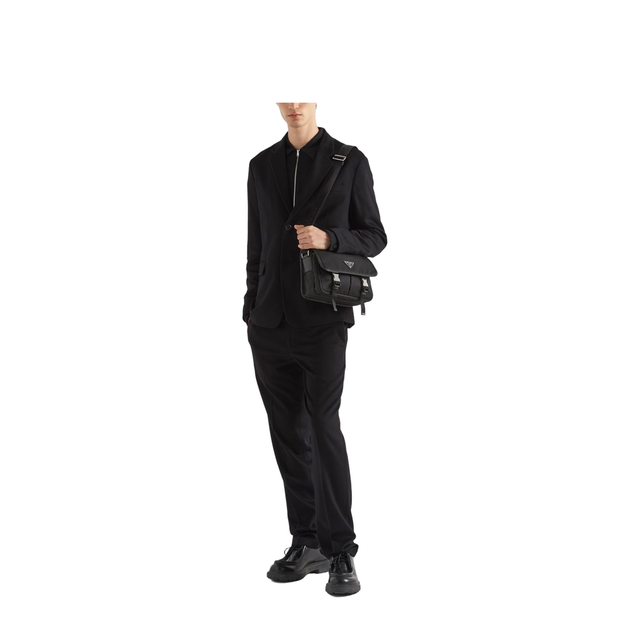 Re-Nylon Saffiano Leather Shoulder Bag - Black - Image 3