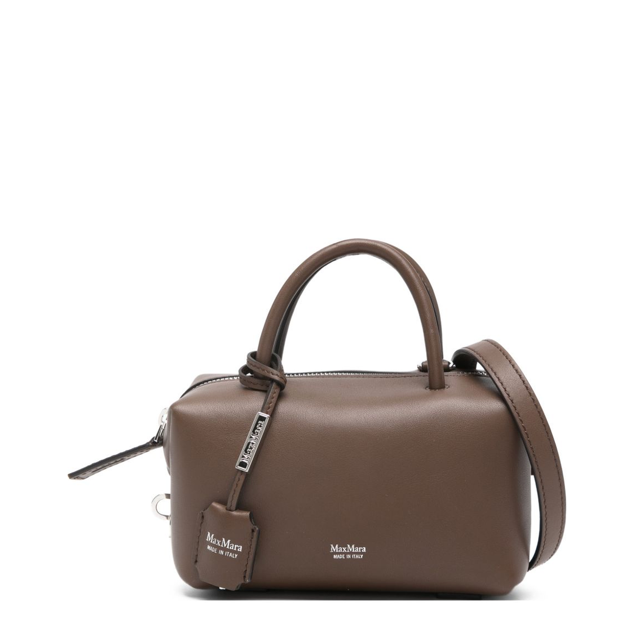 Zipped Leather Handbag - Brown - Image 1