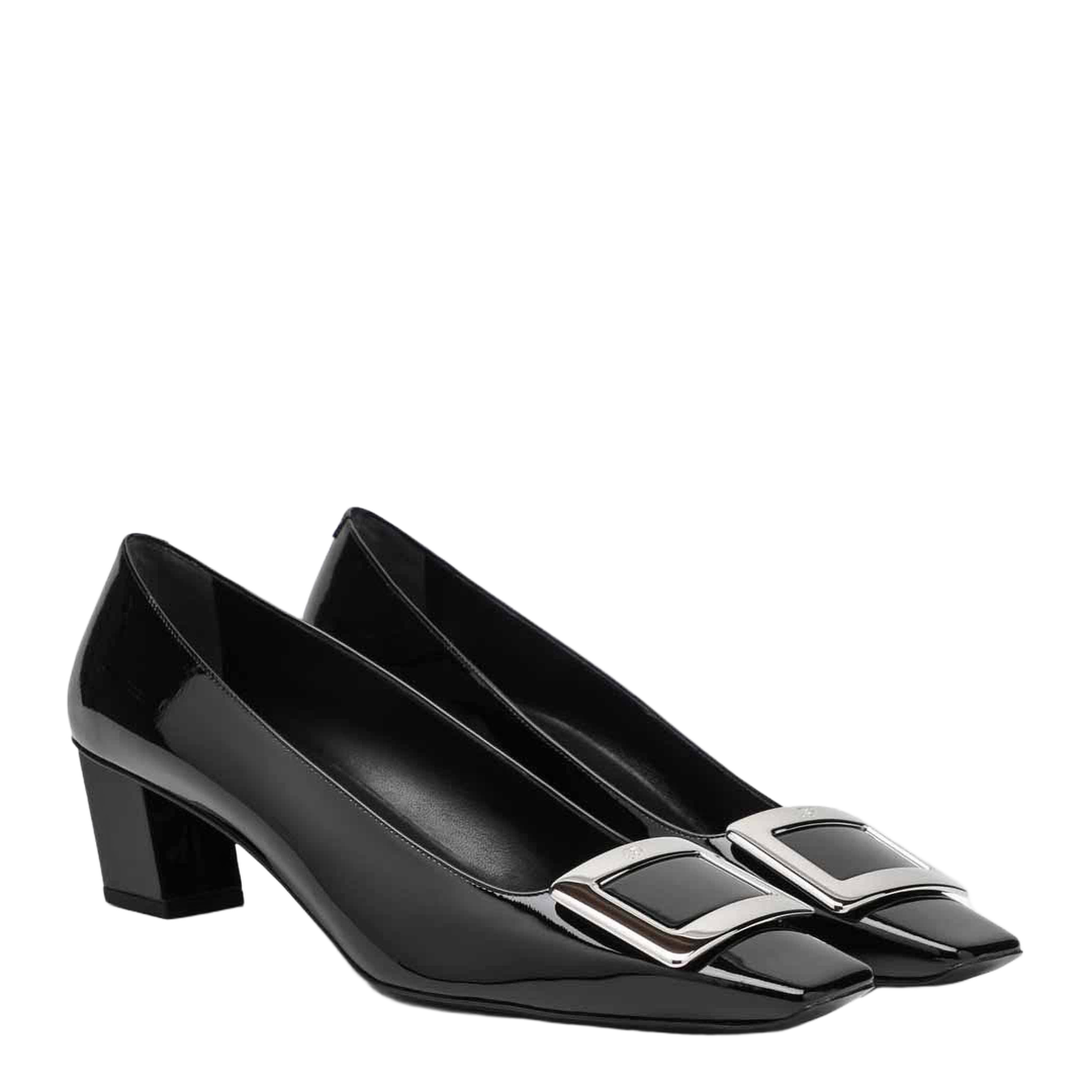 black calfskin pumps with buckle and wide heel - Image 2