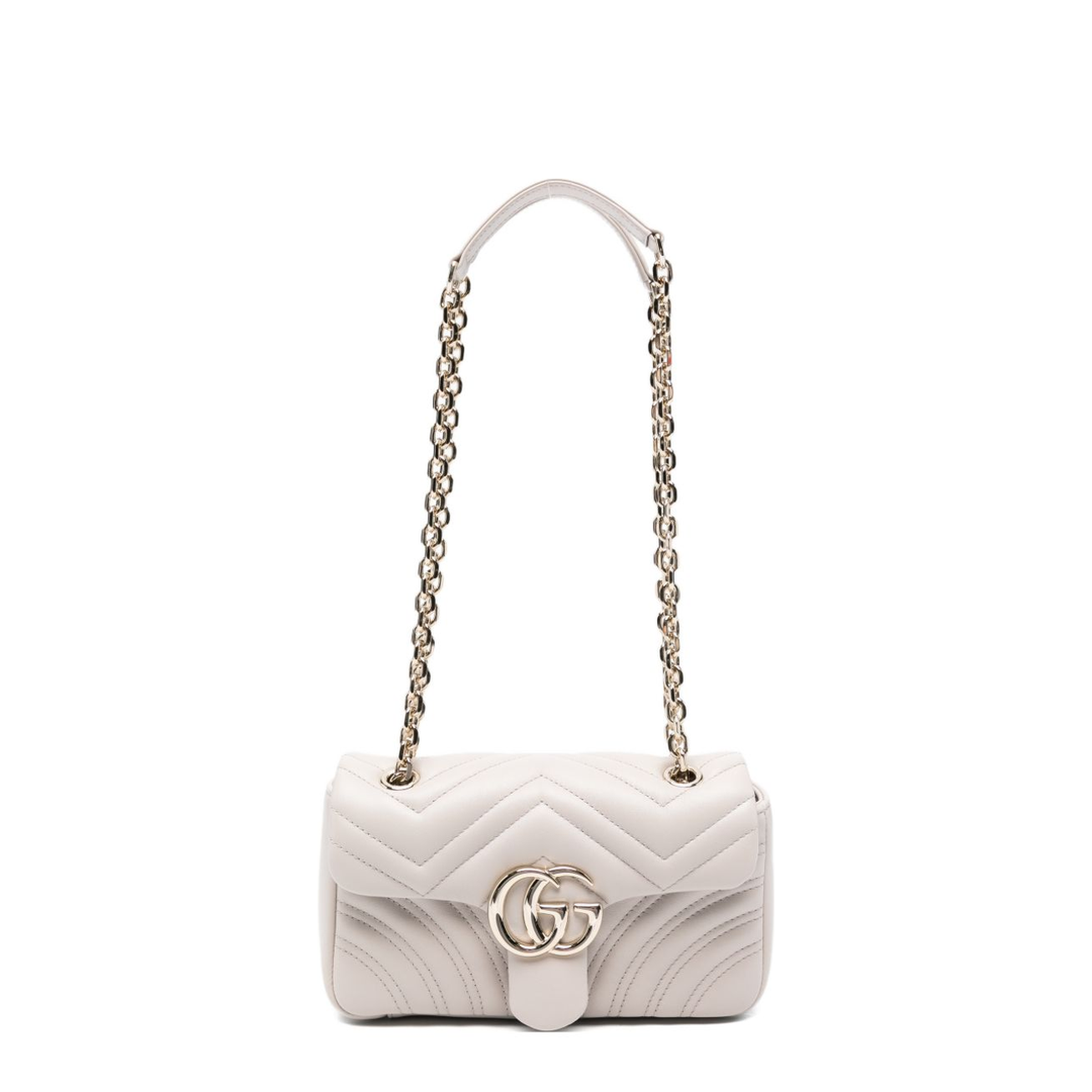 GG Marmont Small Matelassé Chevron Nappa Leather Shoulder Bag - Light Grey - Image 1