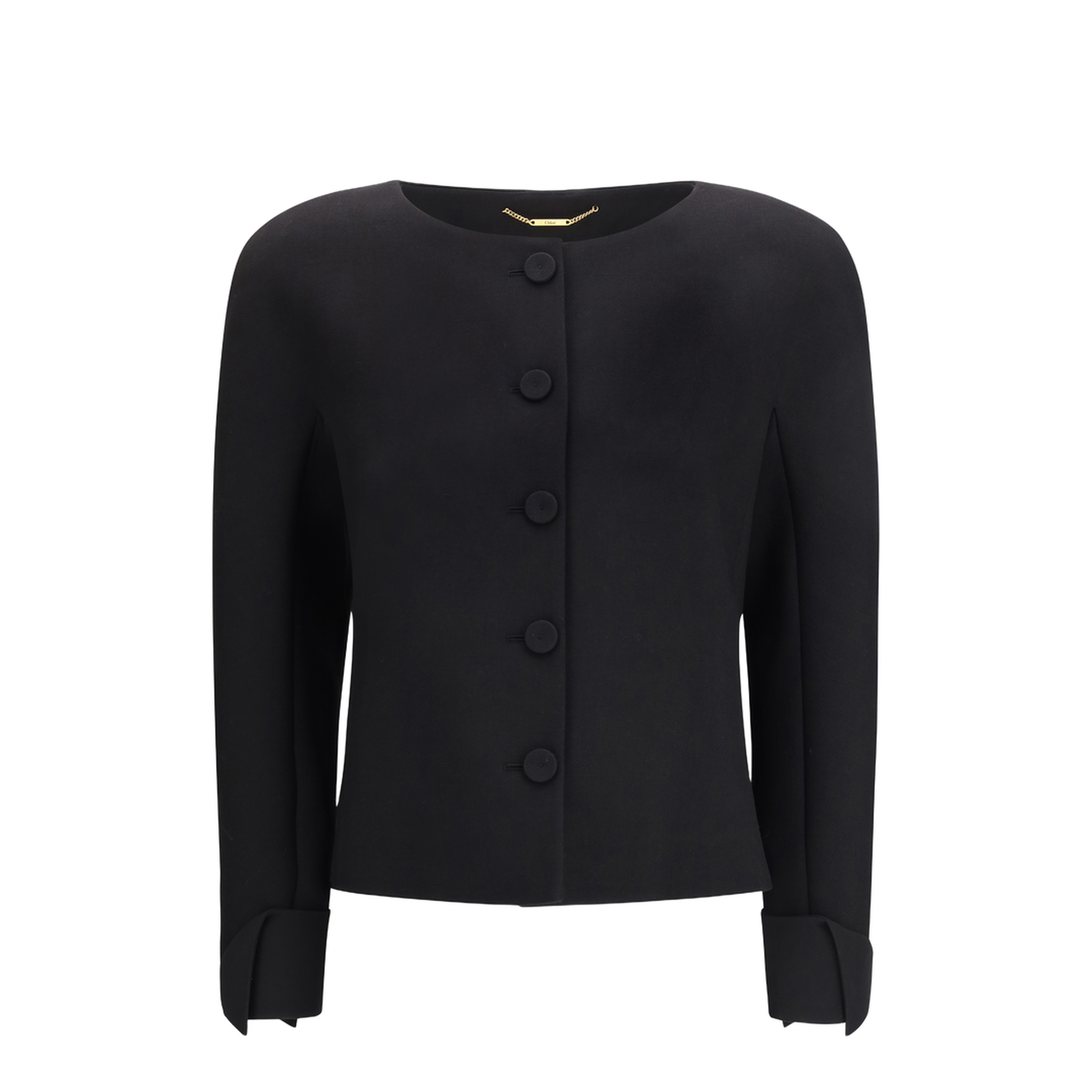 Collarless Fitted Jacket in Wool Crêpe - Image 1
