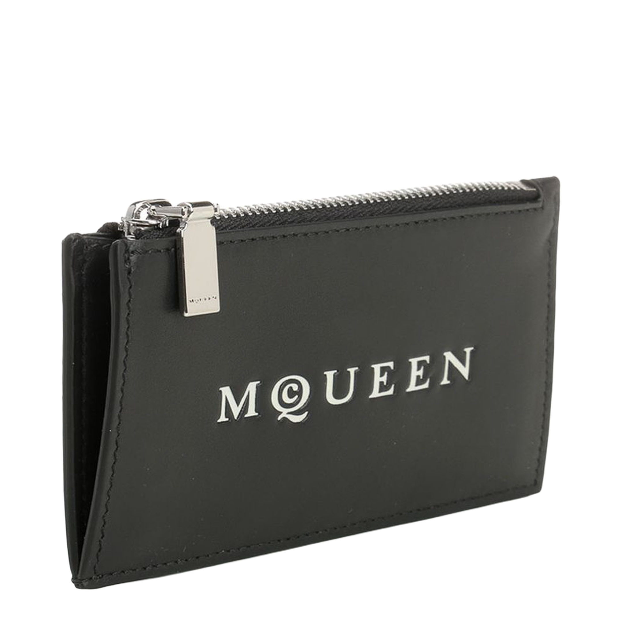 Debossed Logo Zipped Leather Card Holder - Black - Image 4
