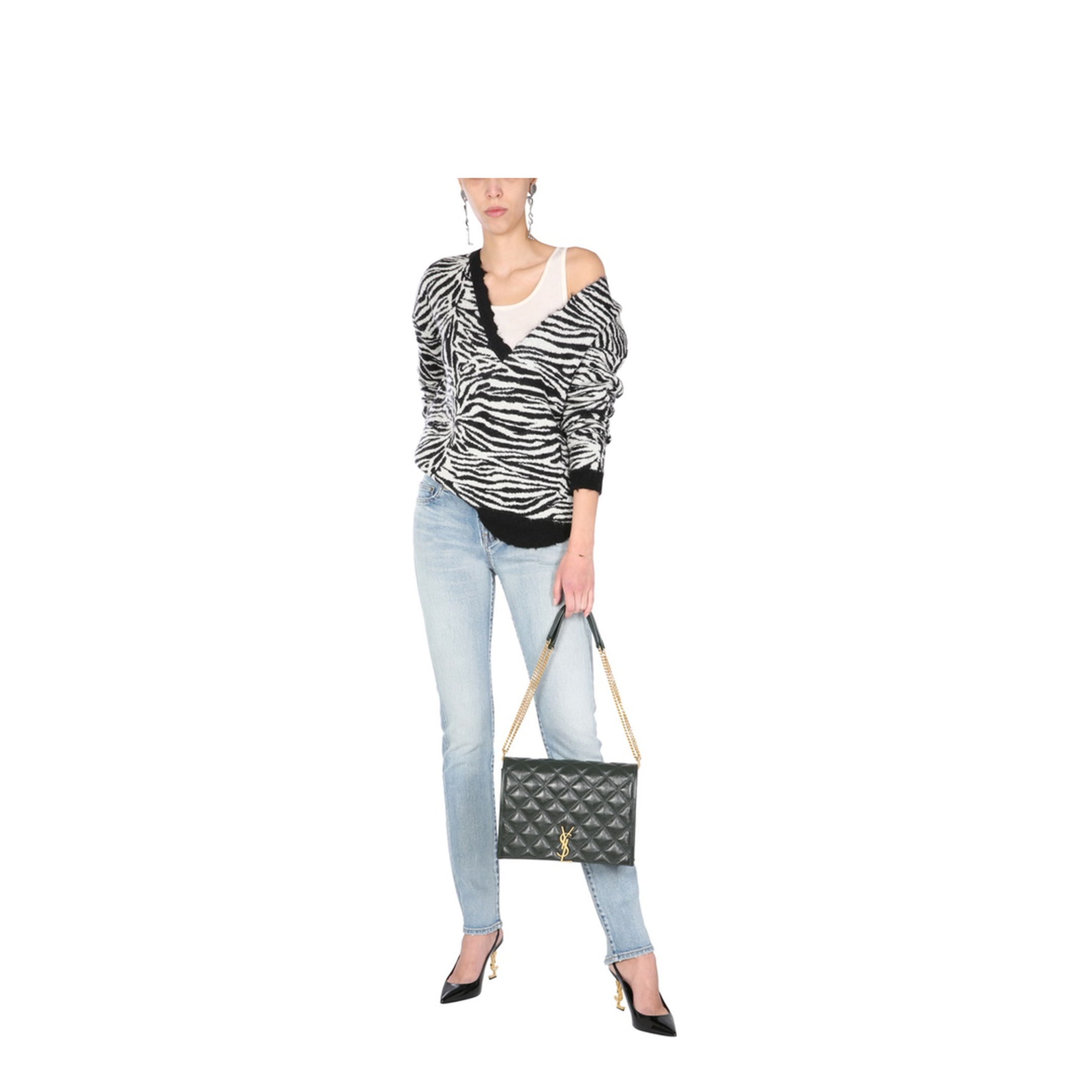 Black White Wool Mohair Blend Zebra-Pattern Ripped Jumper - Image 2