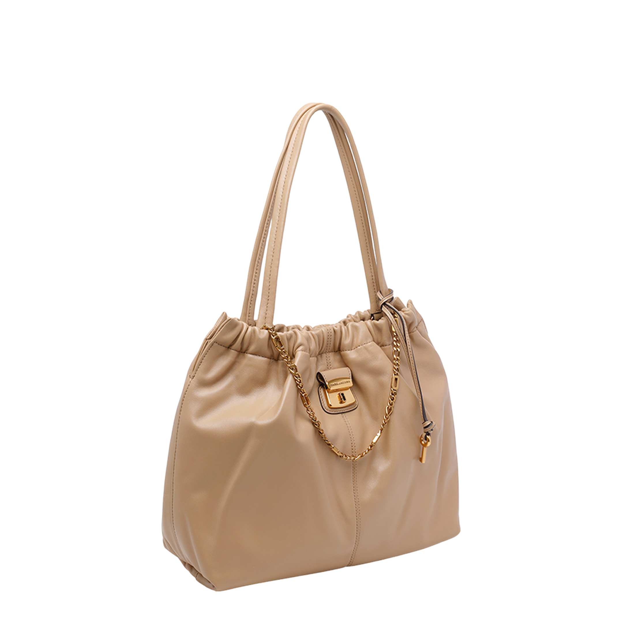 Tote Leather Shoulder Bag - Beige - Image 3