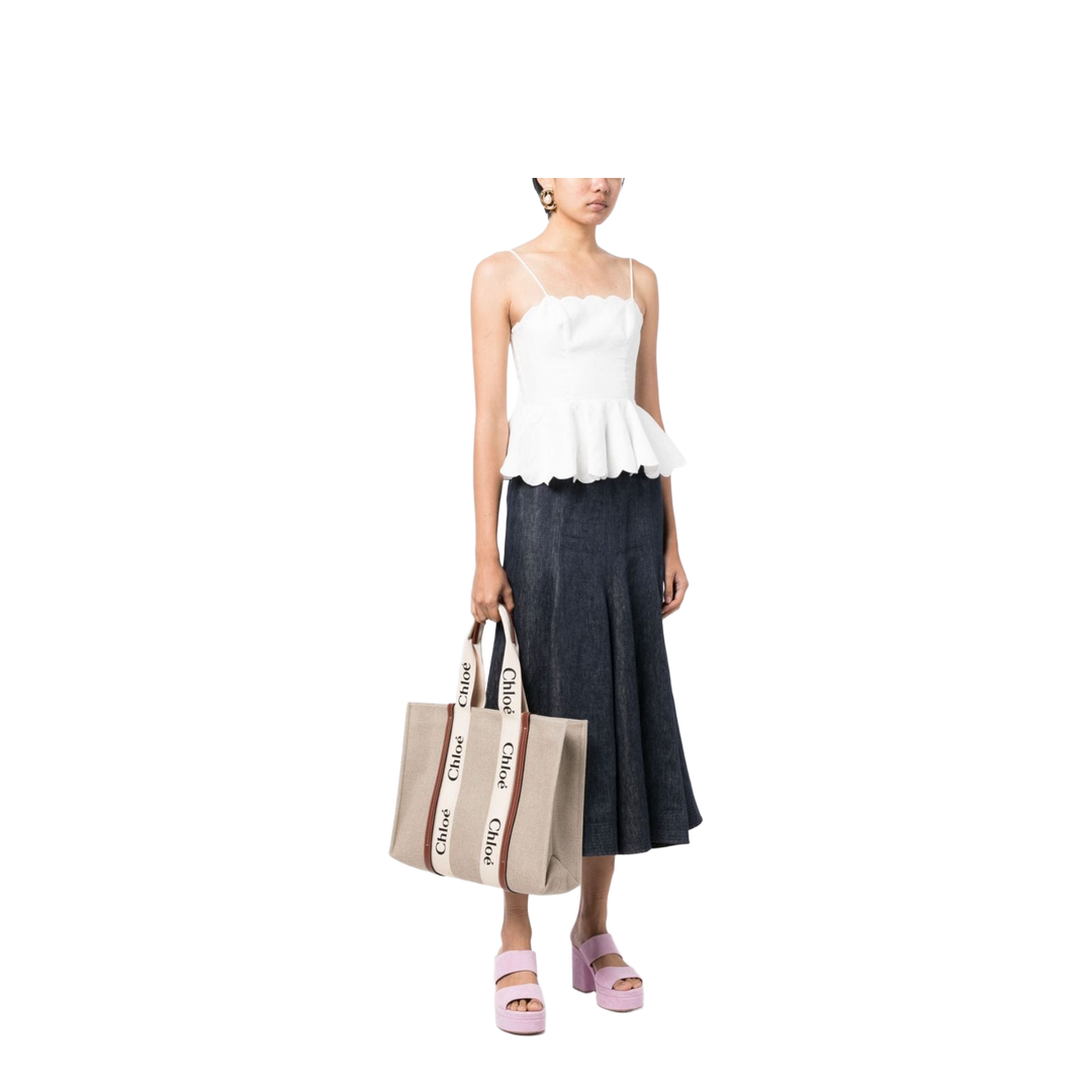 Woody Large Linen Tote - Beige - Image 4