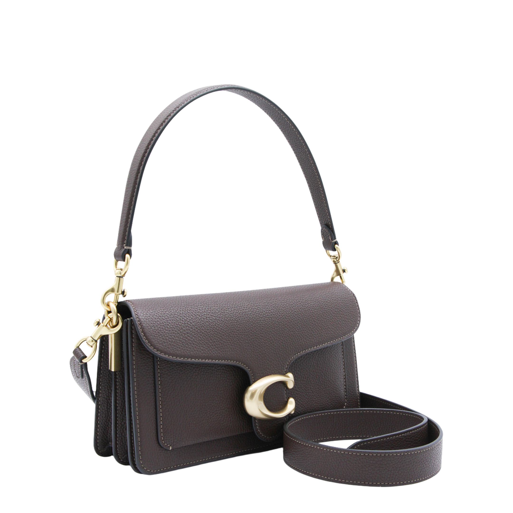 Tabby 26 Polished Pebble Leather Shoulder Bag - Brass/Chalk - Image 3