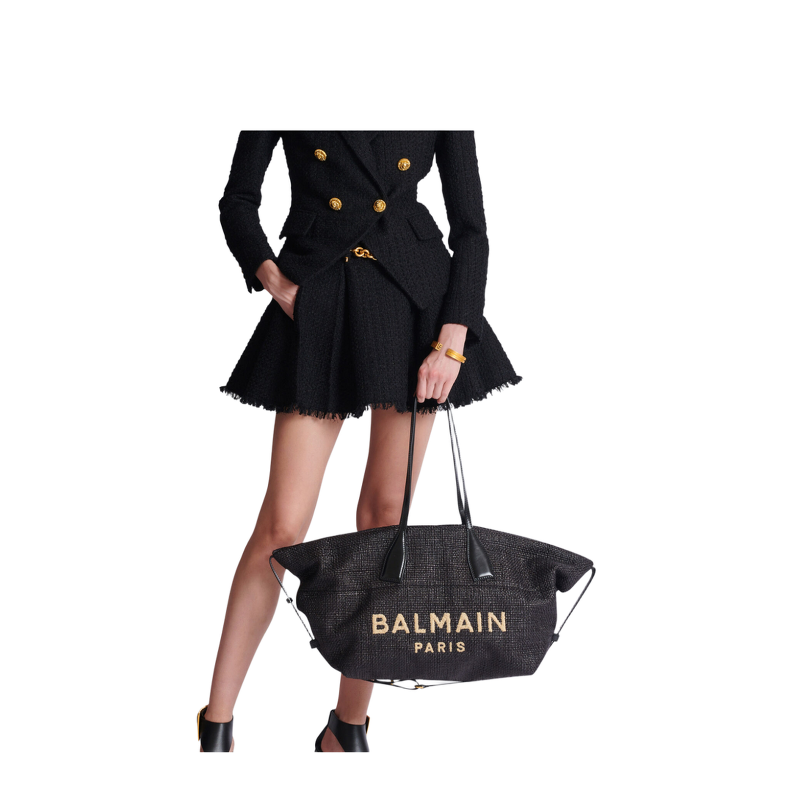 Track Tote Bag Raffia Black - Image 4