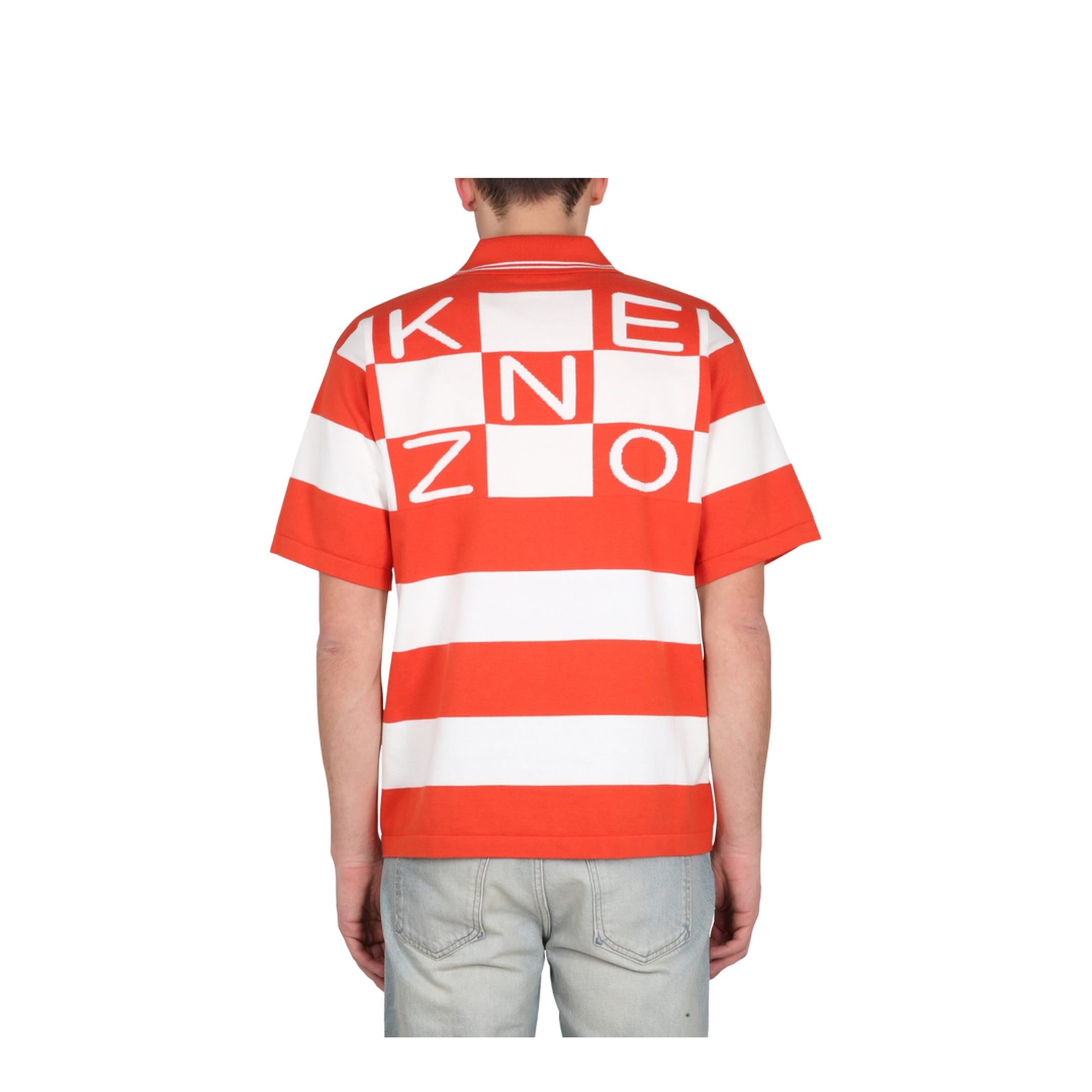 Orange Striped Cotton Polo Shirt - Image 3