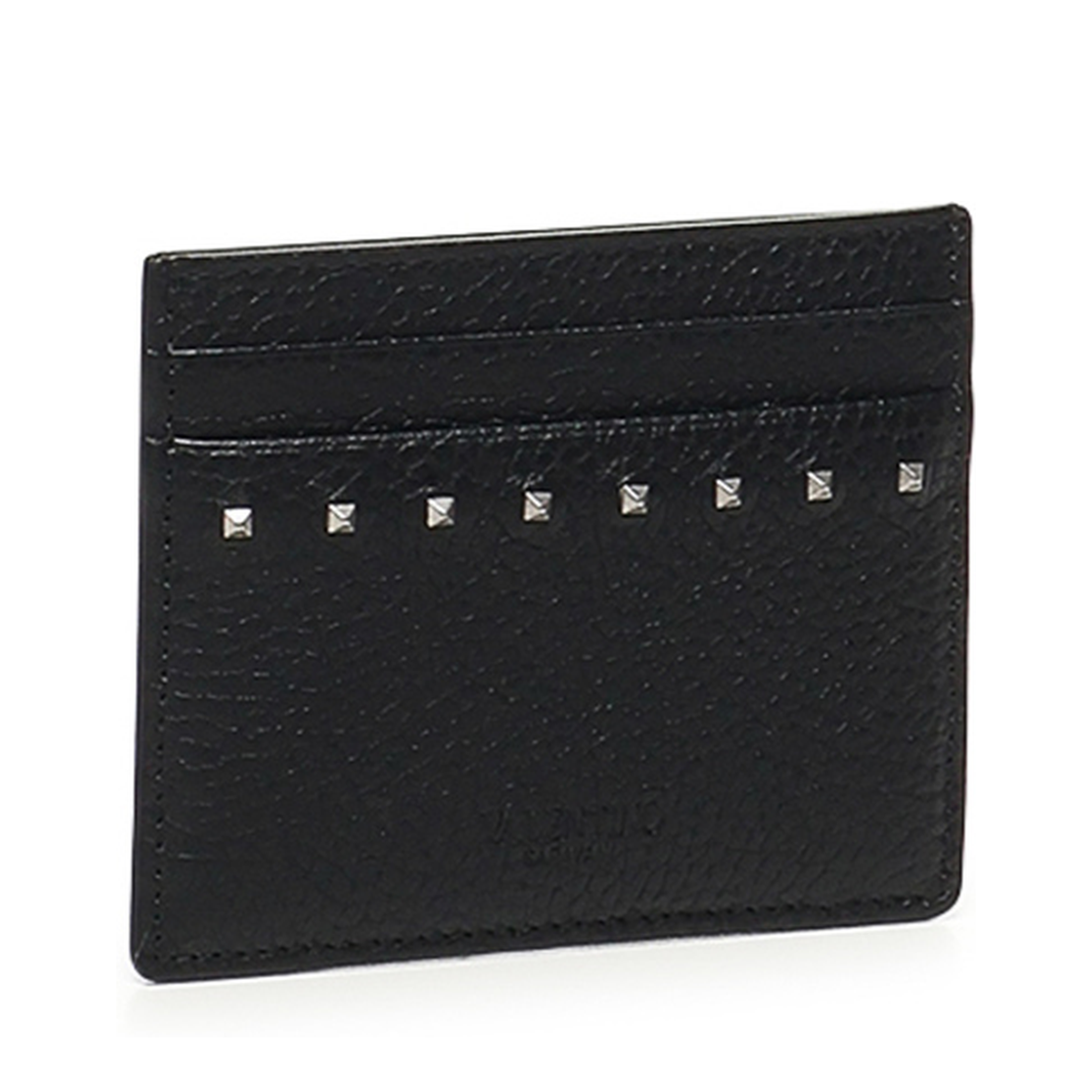 Rockstud Calfskin Card Holder - Black - Image 5