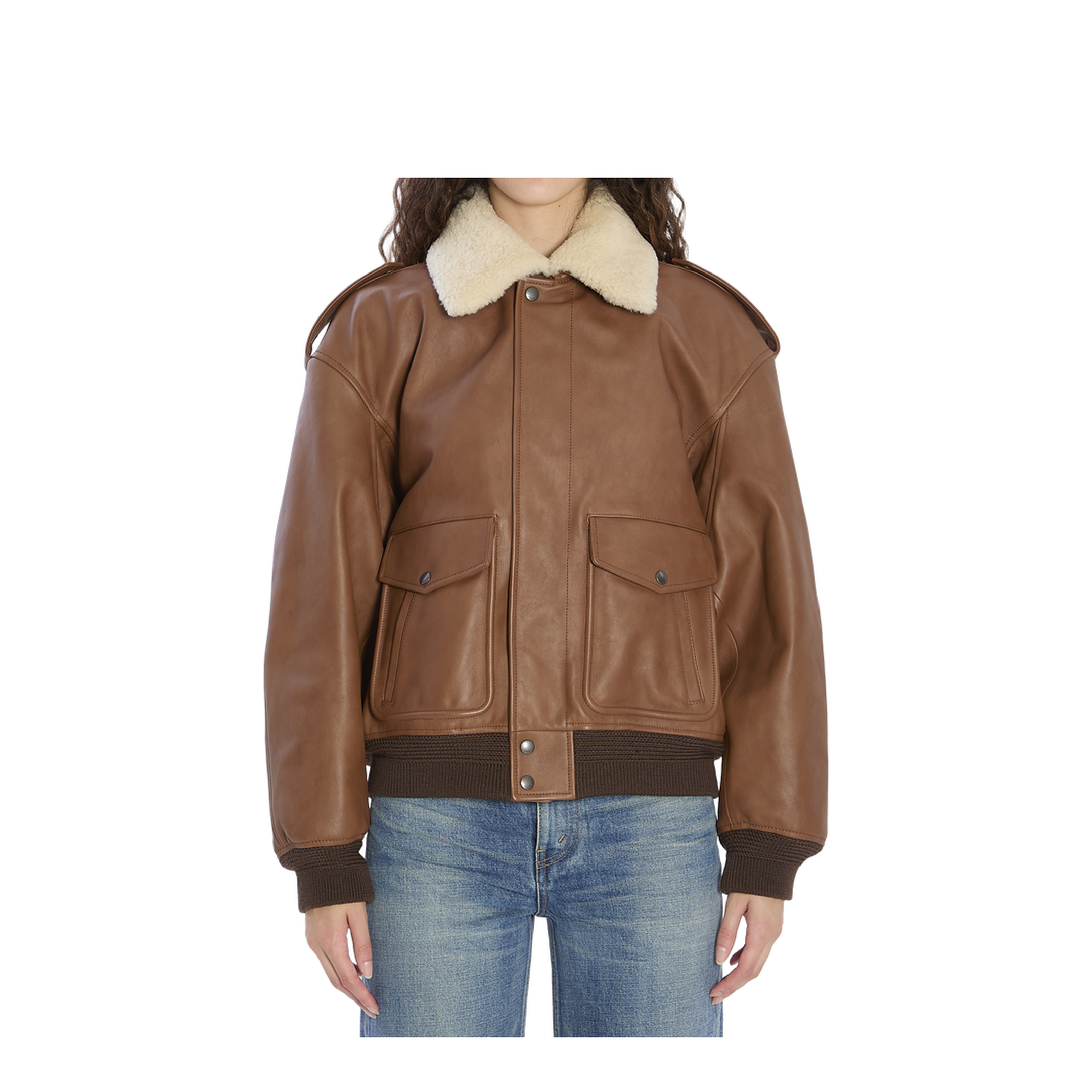 Bomber Jacket in Hammered Leather and Shearling - Image 1
