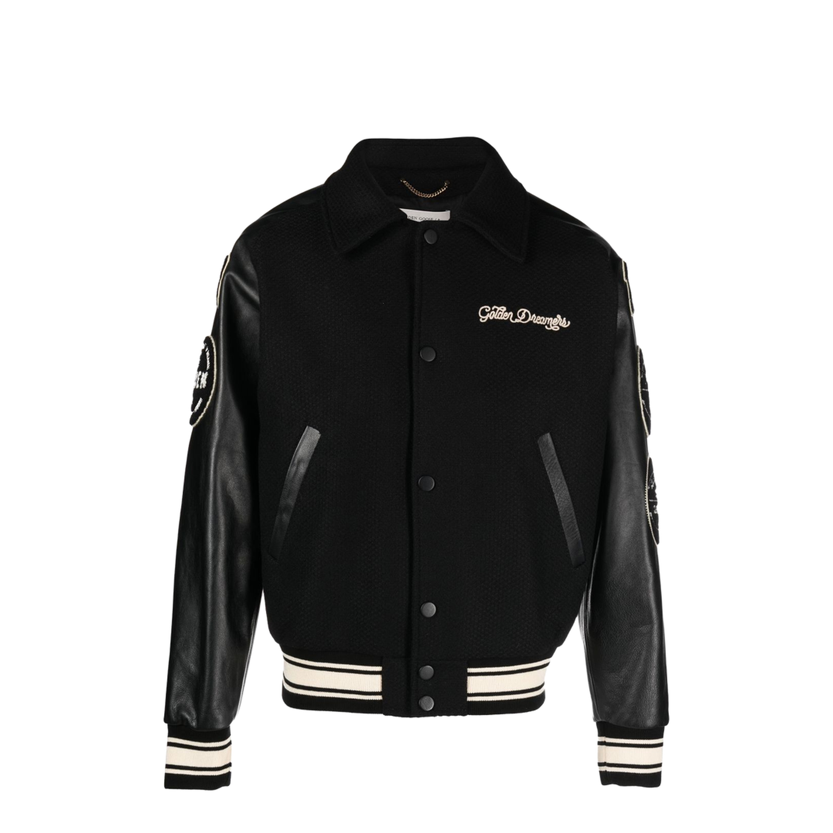 Black Wool Bomber Jacket with Patch - Image 1