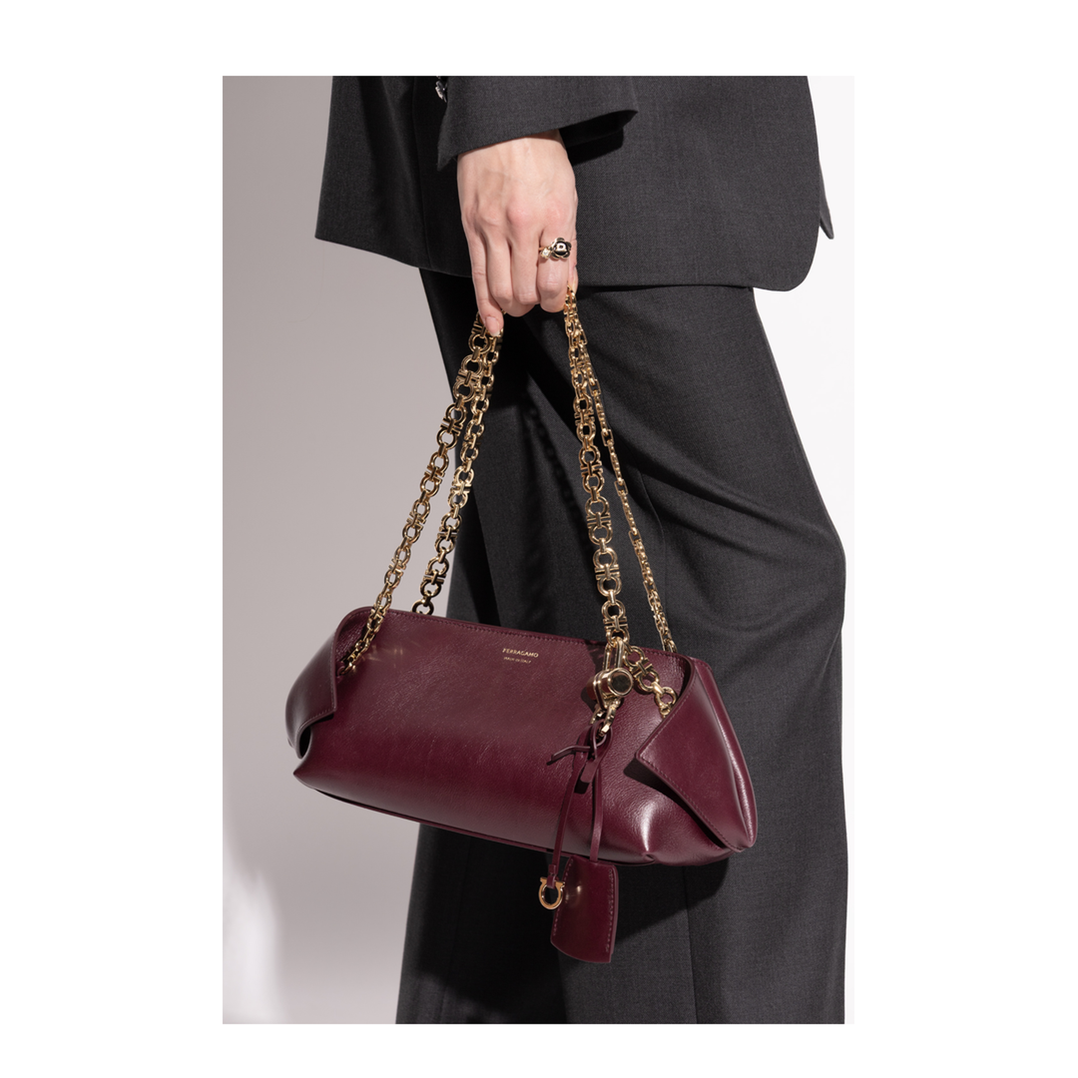 Scarf Small Calfskin Shoulder Bag - Plum - Image 5
