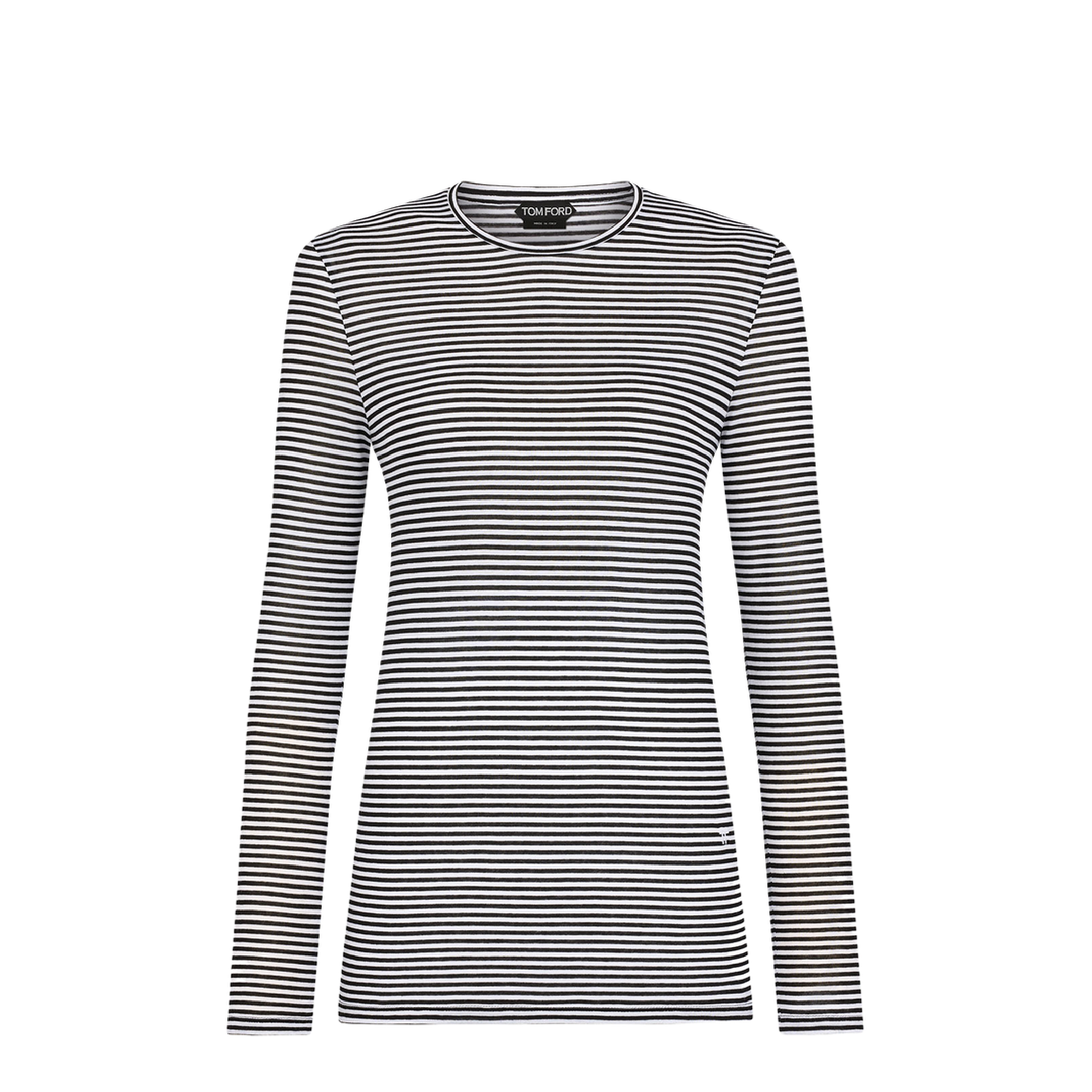 Long-Sleeved Striped T-Shirt with Tonal Embroidered Logo - Image 1