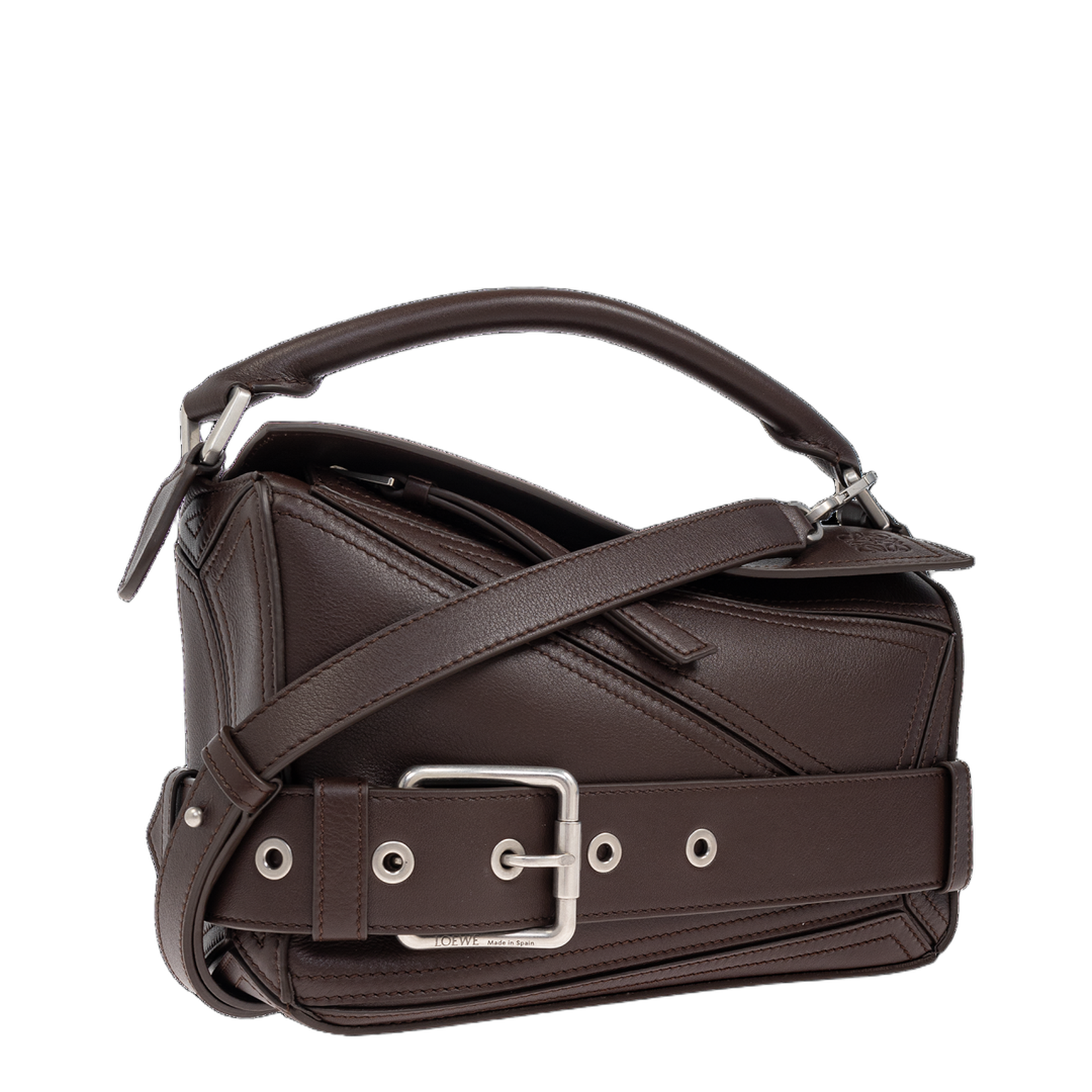 Puzzle Biker Small Leather Shoulder Bags - Dark Chestnut - Image 4