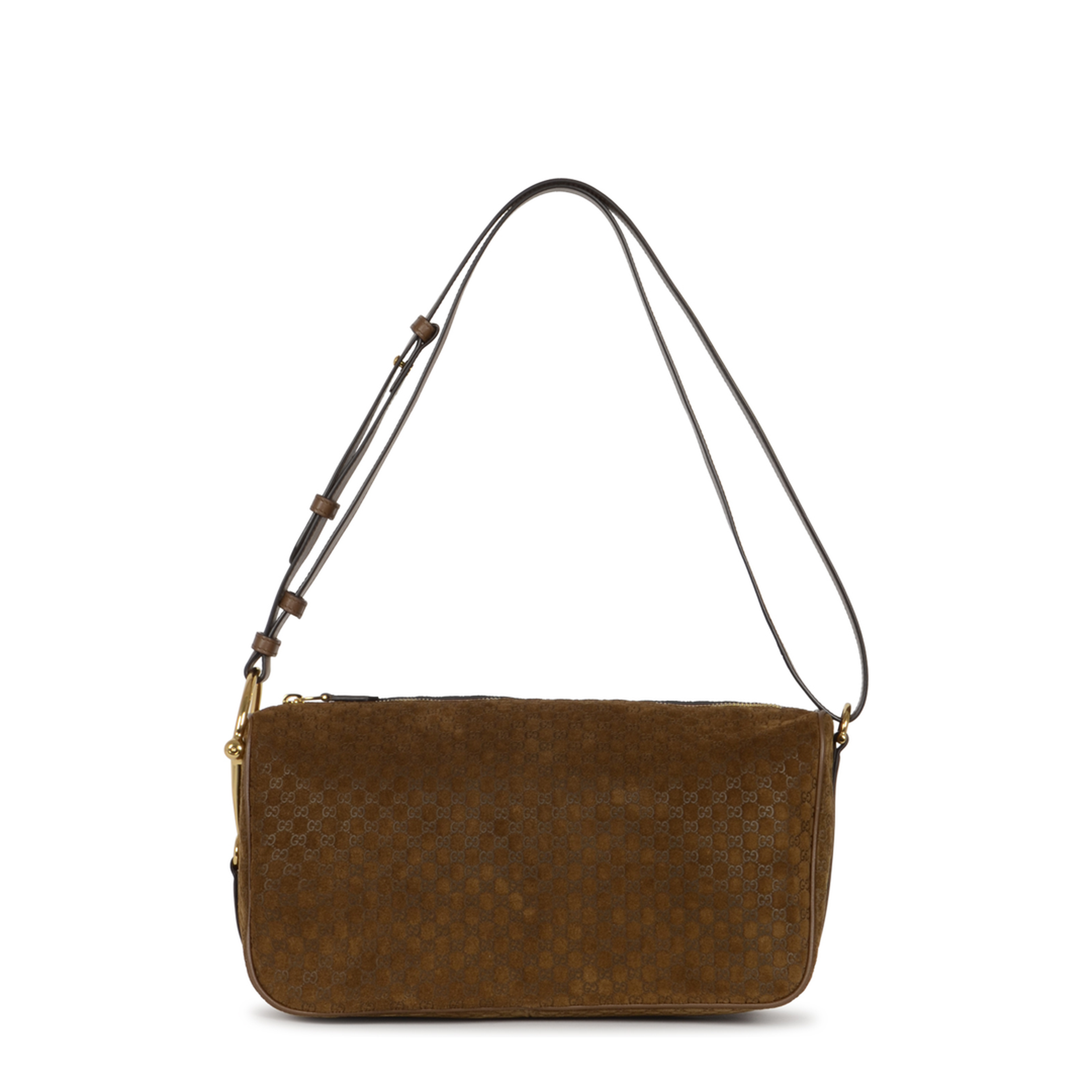 Half Horsebit Medium Suede Shoulder Bag - Brown - Image 5