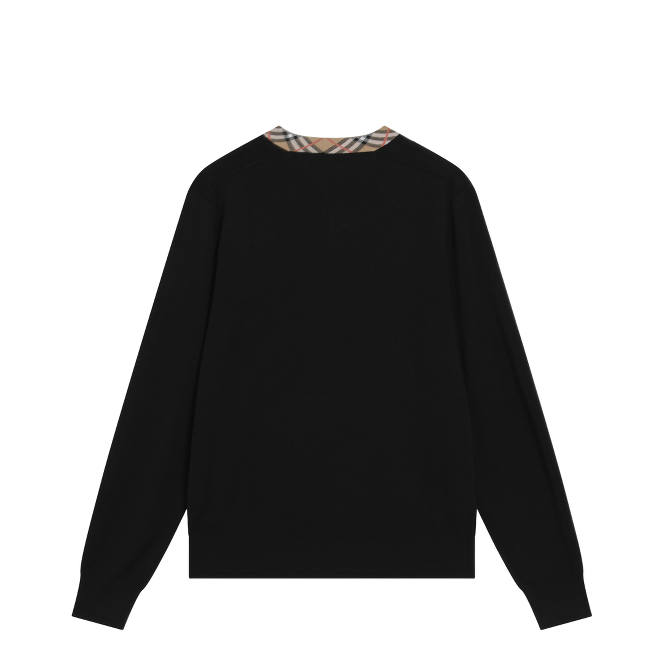 Black Wool Sweater with Check Motif Neckline - Image 2