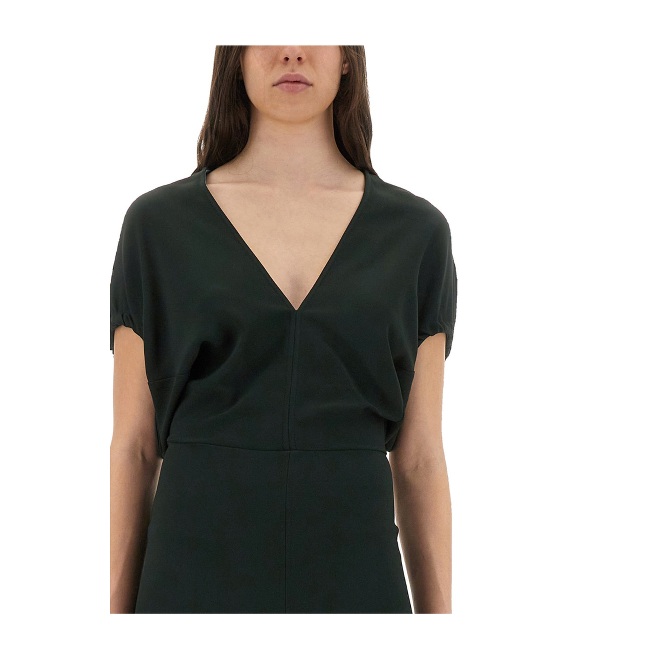 V-Neck Blouson Midi Dress in Black - Image 4