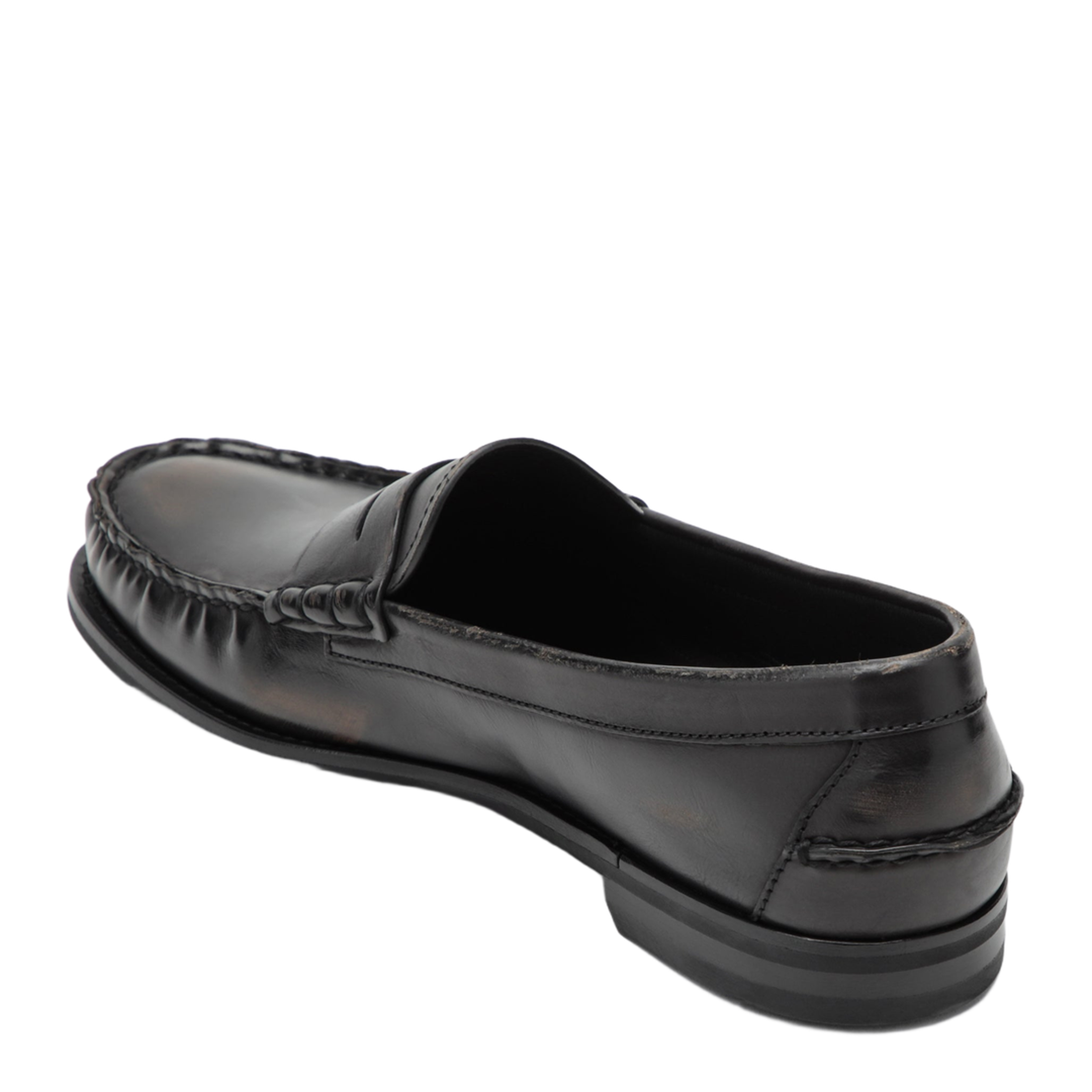 Black Cognac Aged Leather Loafers - Image 2