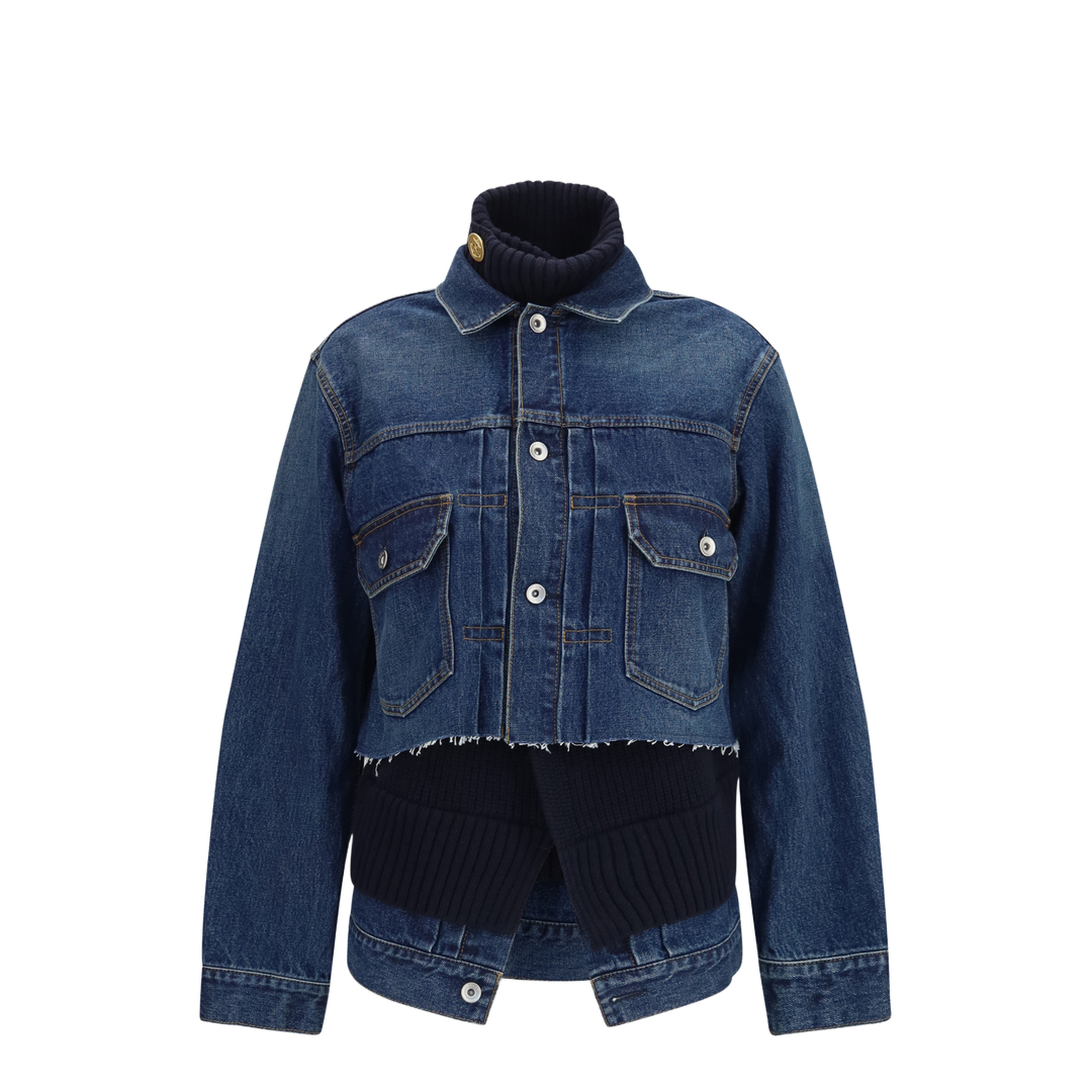 Denim Jacket with Wool Knit Layer - Image 1