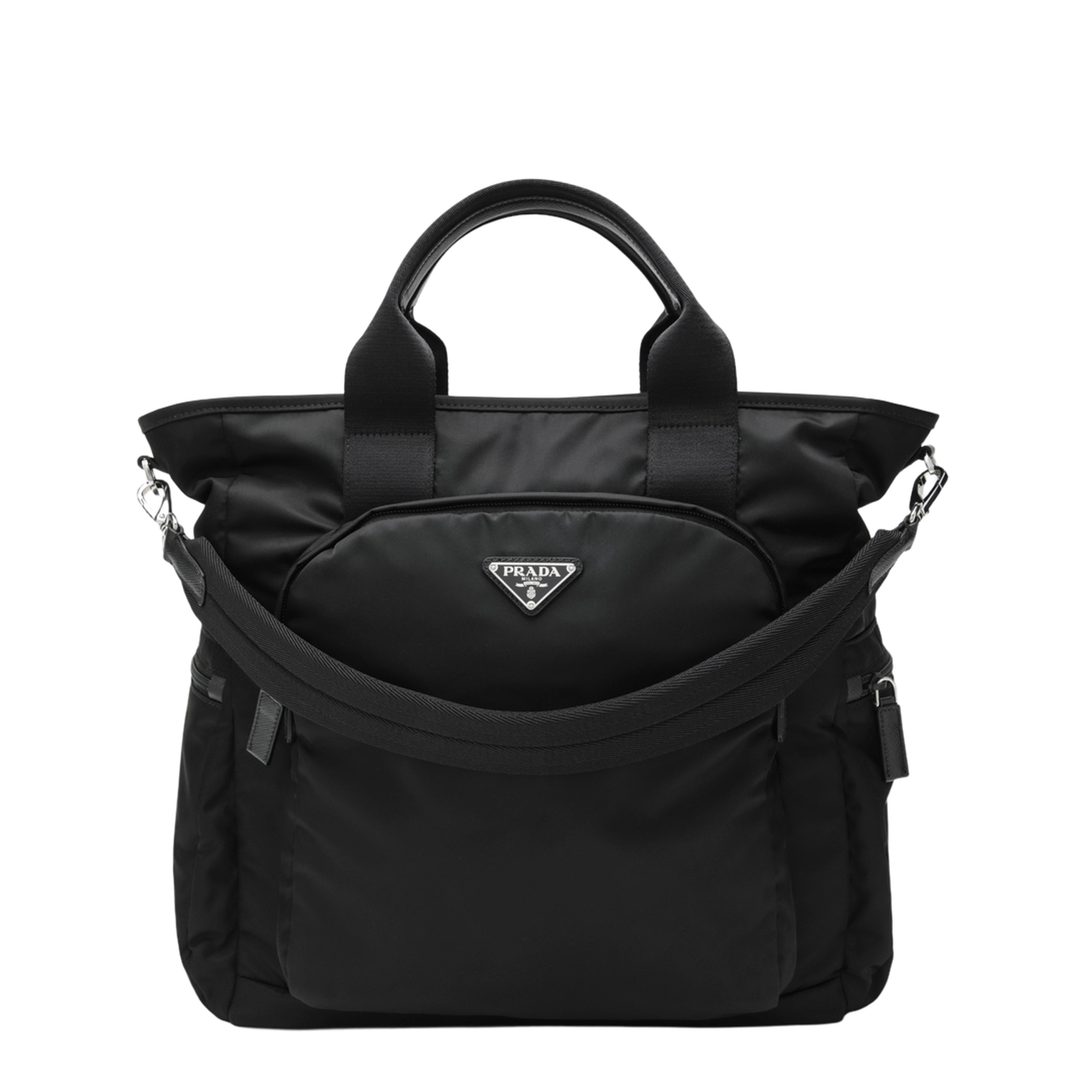 Black Re-Nylon and Saffiano Shopping Bag - Image 1