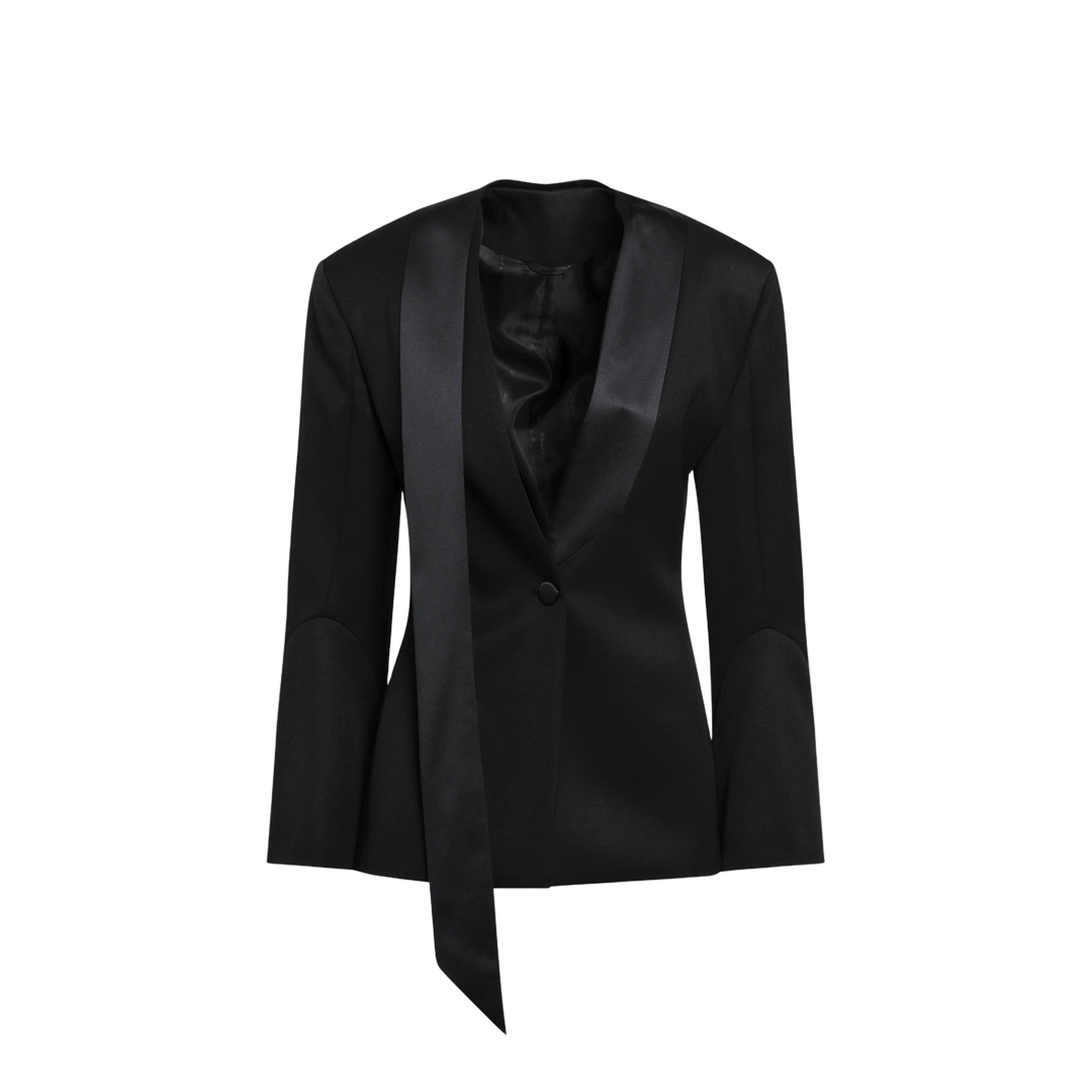Black Virgin Wool Tuxedo Jacket with Satin Lapels - Image 1