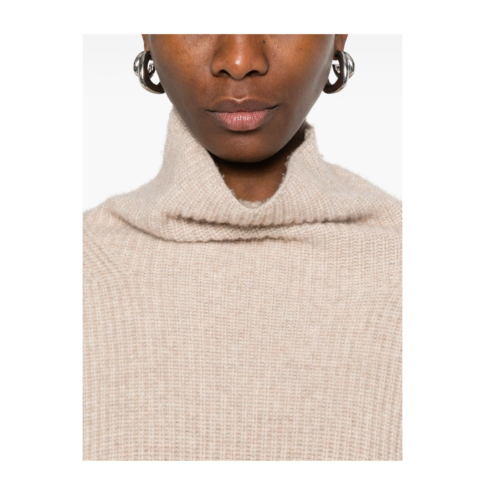 Ecru Drop Shoulder Roll Neck Long Sleeves Ribbed Cuffs and Hem - Image 2