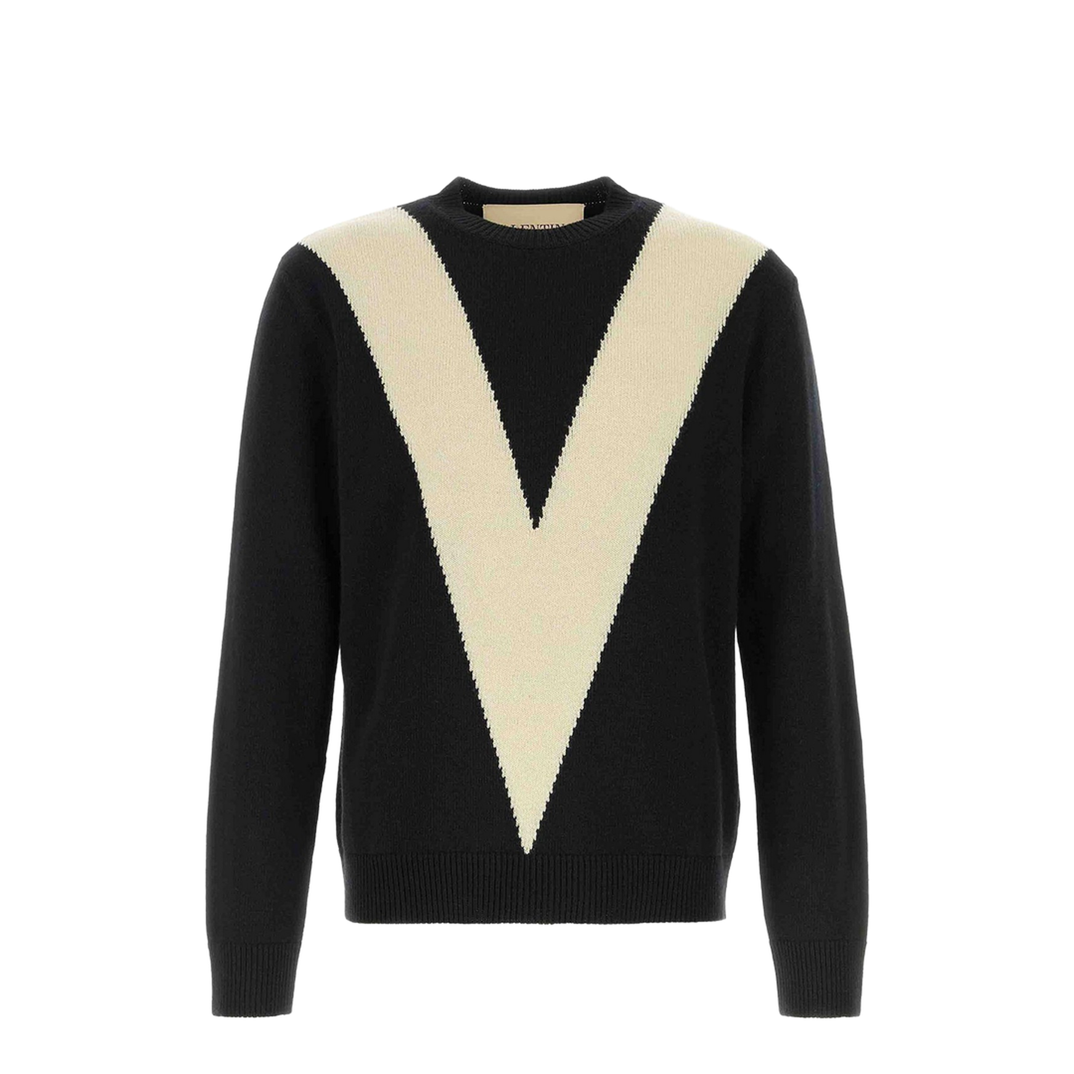 Black Wool Jumper Inlaid V - Image 1
