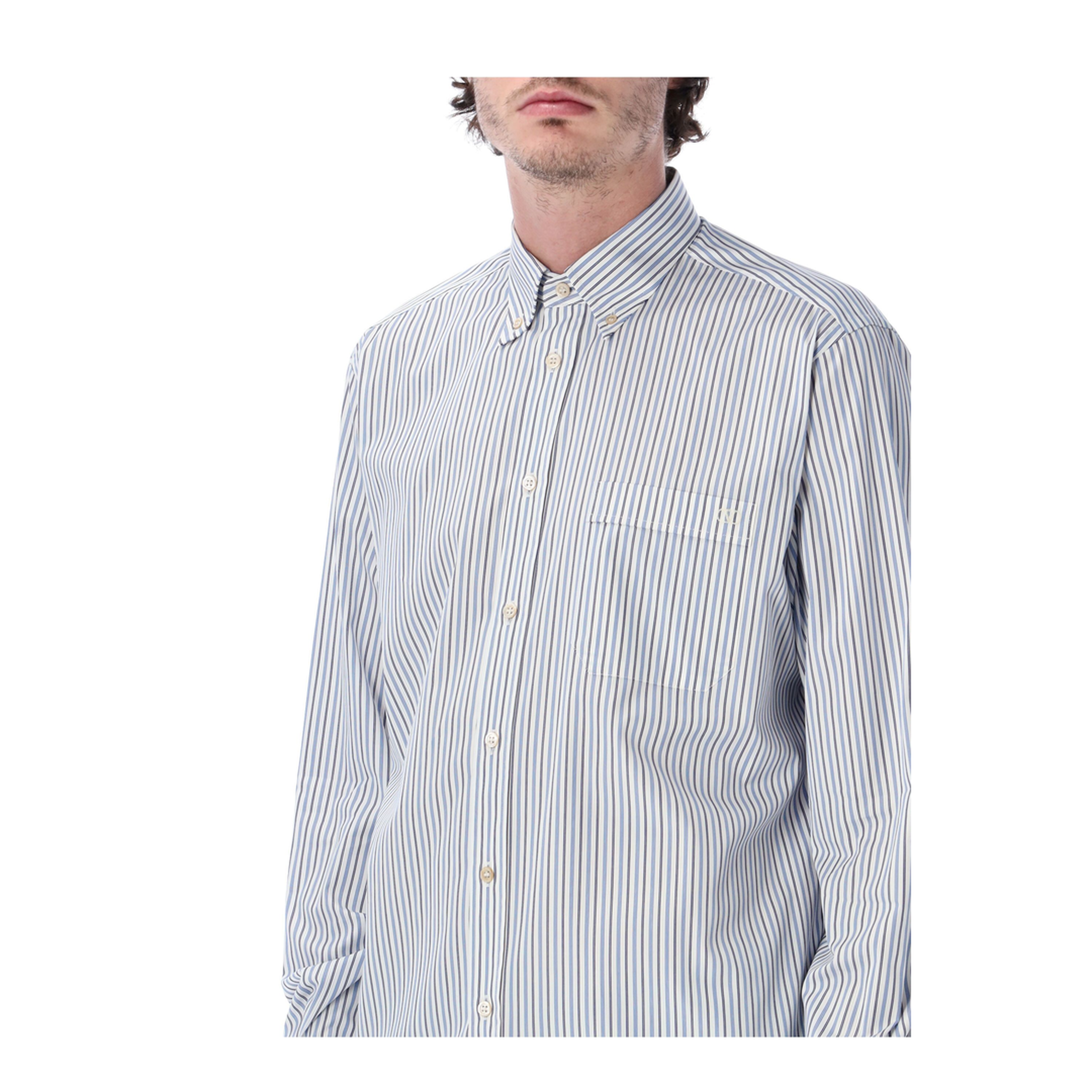 Blue Striped Cotton Long-Sleeve Shirt - Image 3