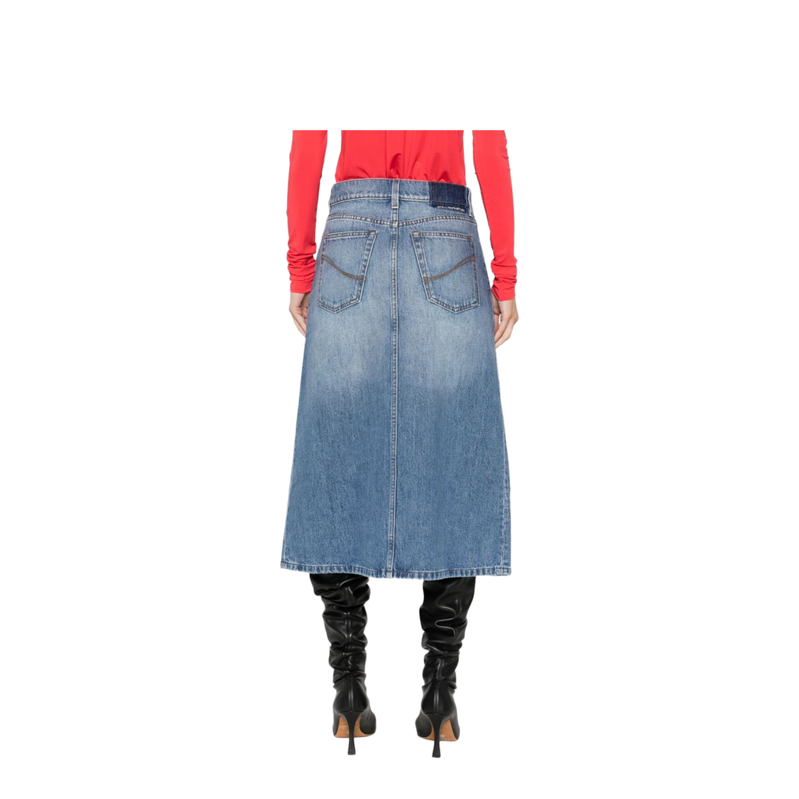 Denim Cotton Midi Skirt - Image 3