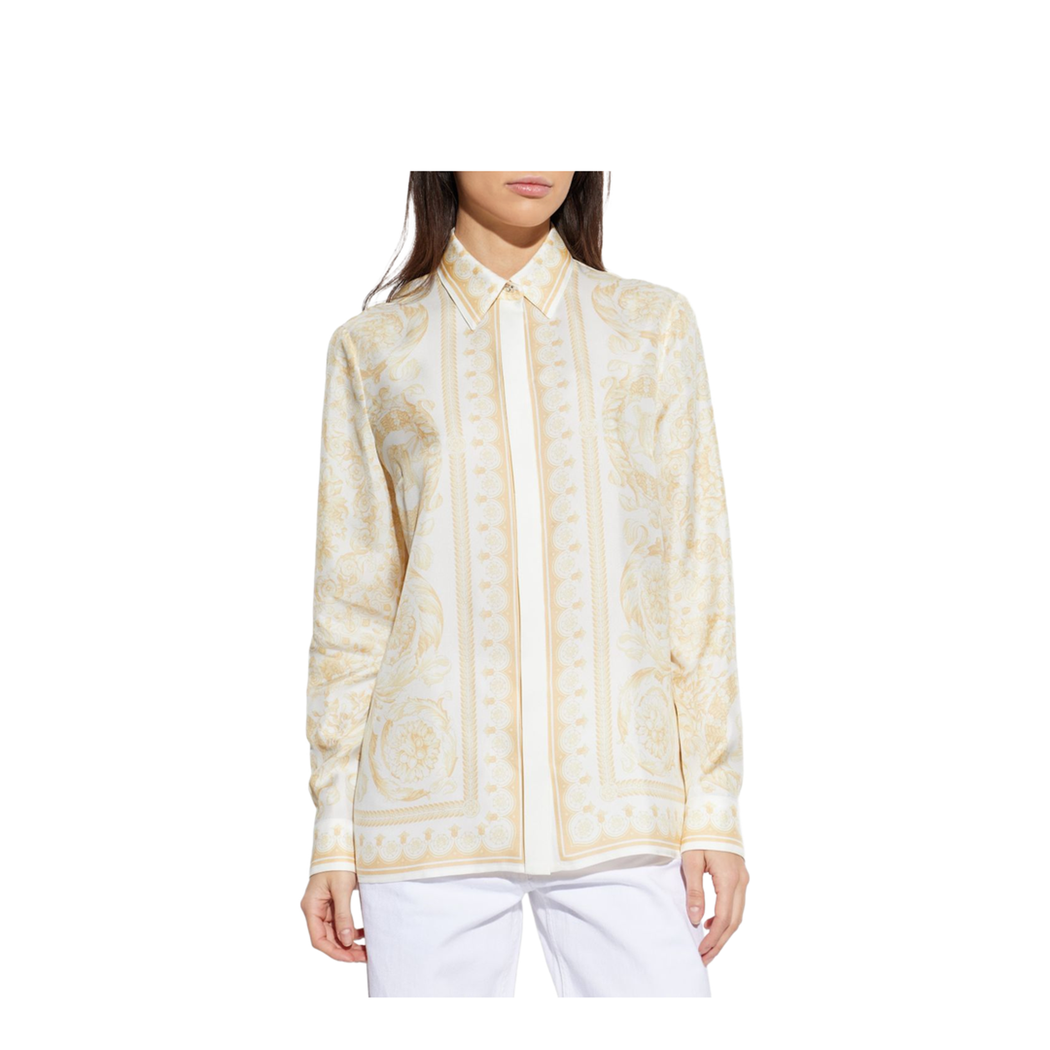 Barocco Print Silk Shirt Gold - Image 2